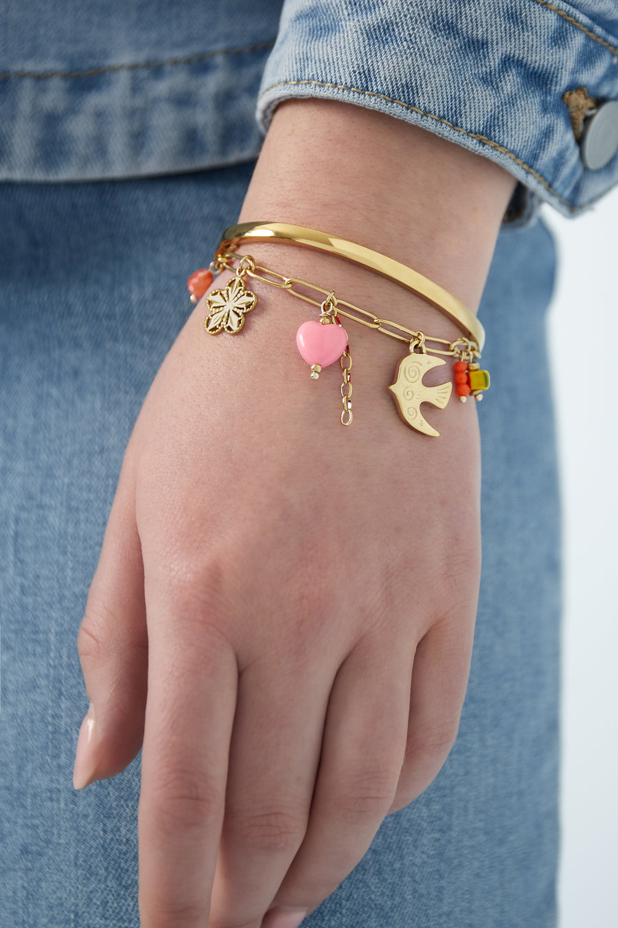 Bracelet à breloques pour femme en acier inoxydable 304 – couleur or