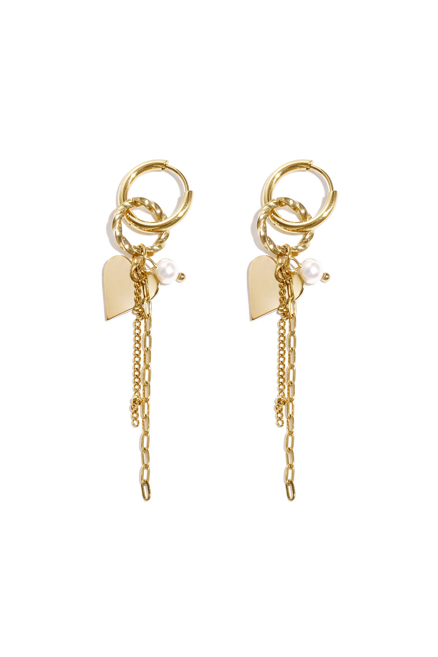 Boucles d'oreilles pendantes pour femmes en acier inoxydable, perle cœur – dorées et argentées