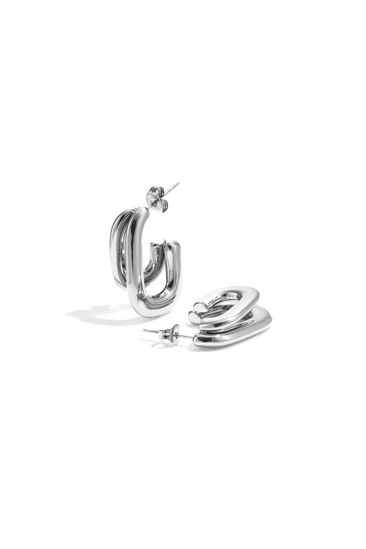 Rectangular Stainless Steel Hoop Earrings for Women – Gold-Colored
