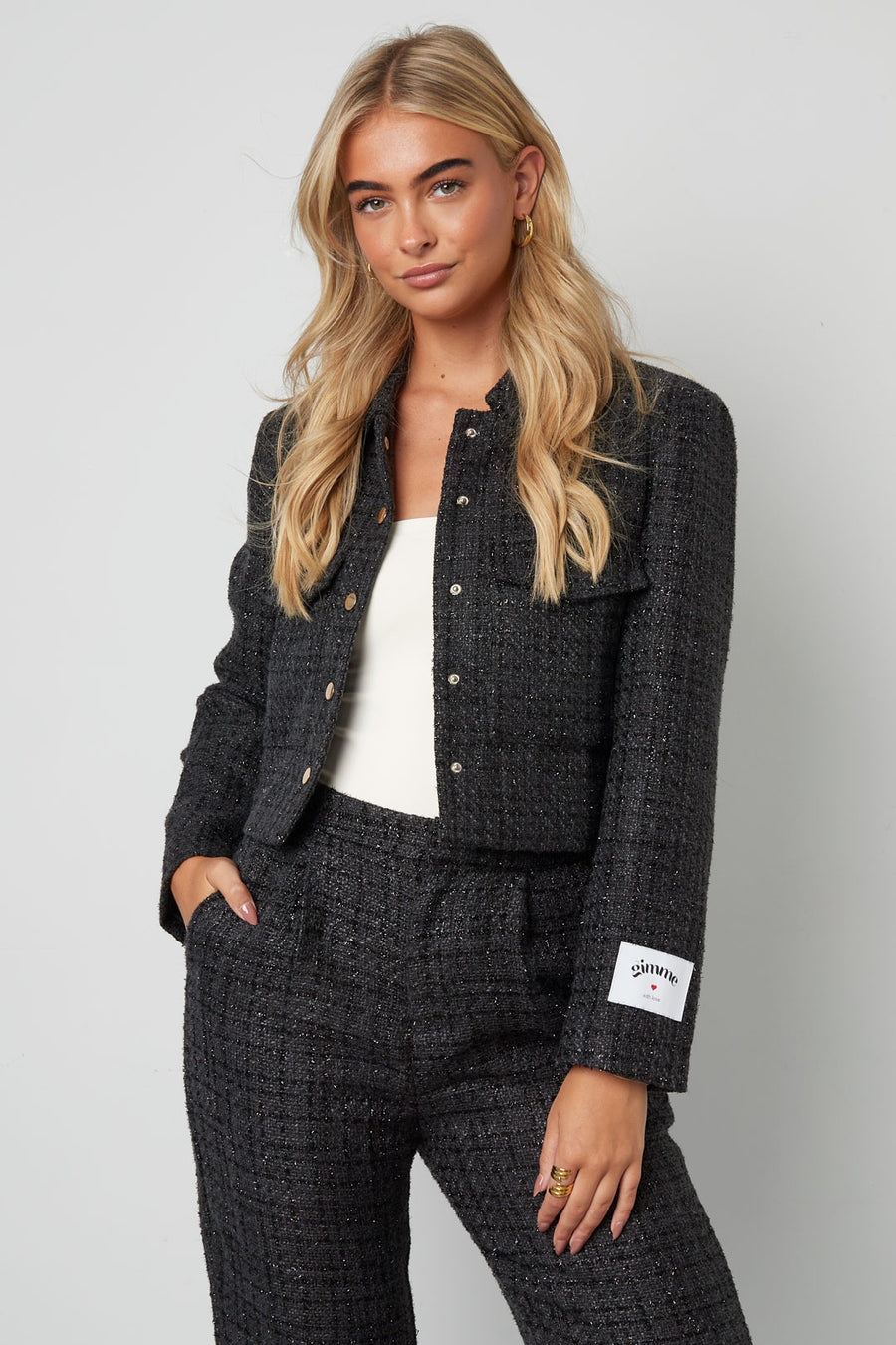 Dames elegant geruit jacket van polyester – productfoto 2