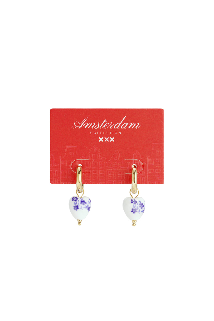 Boucles d'oreilles pendantes pour femmes en acier inoxydable, céramique à motif floral et cœur – couleur or