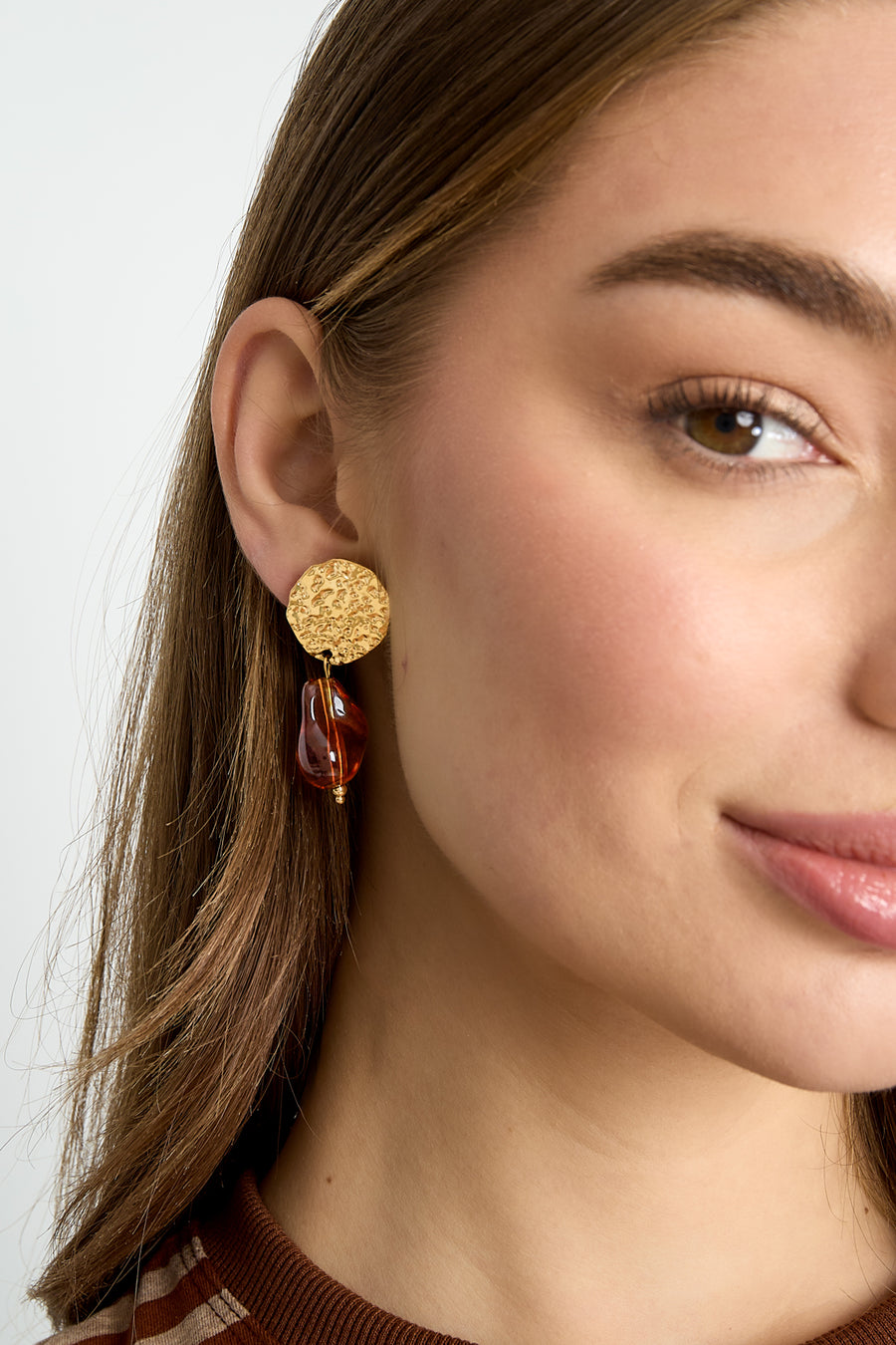 Boucles d'oreilles pendantes organiques en acier inoxydable marron foncé pour femmes