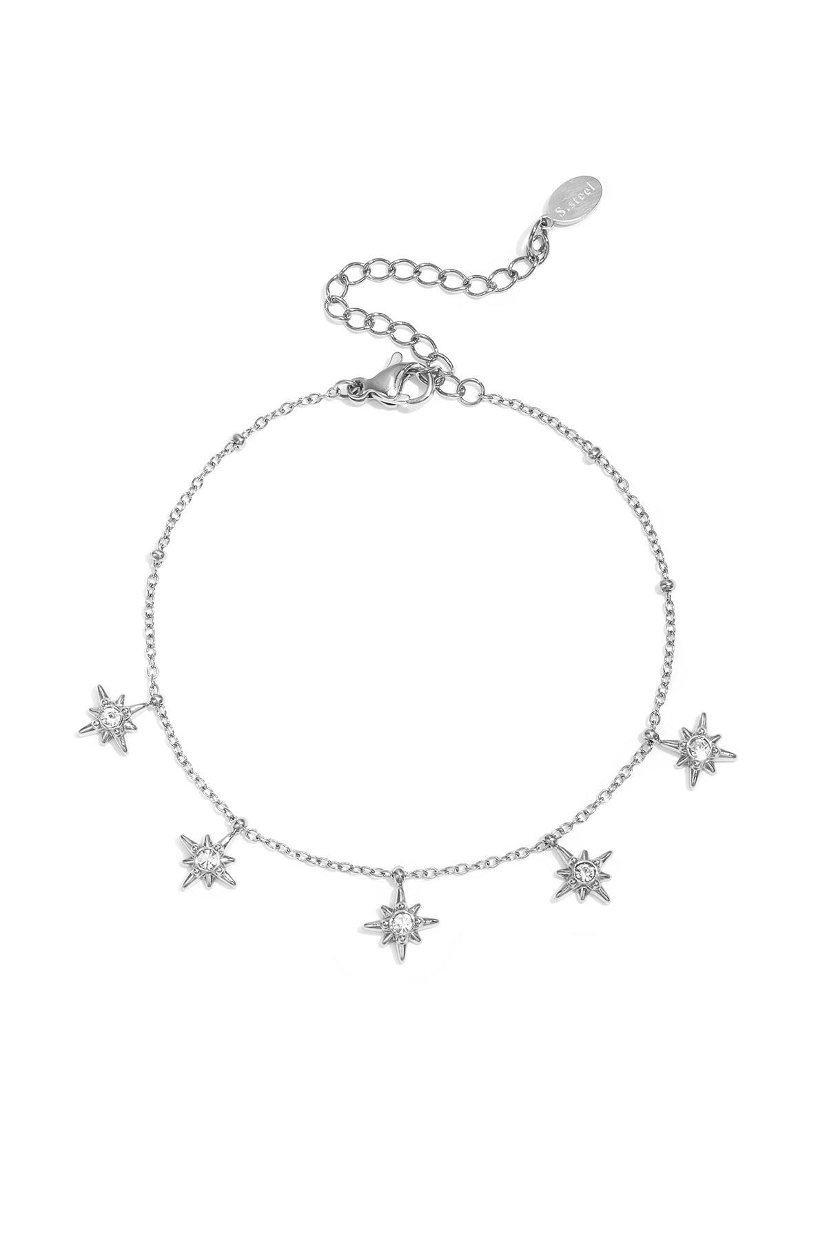 Women's Stainless Steel Charm Bracelet with Star Motif - Gold Tone