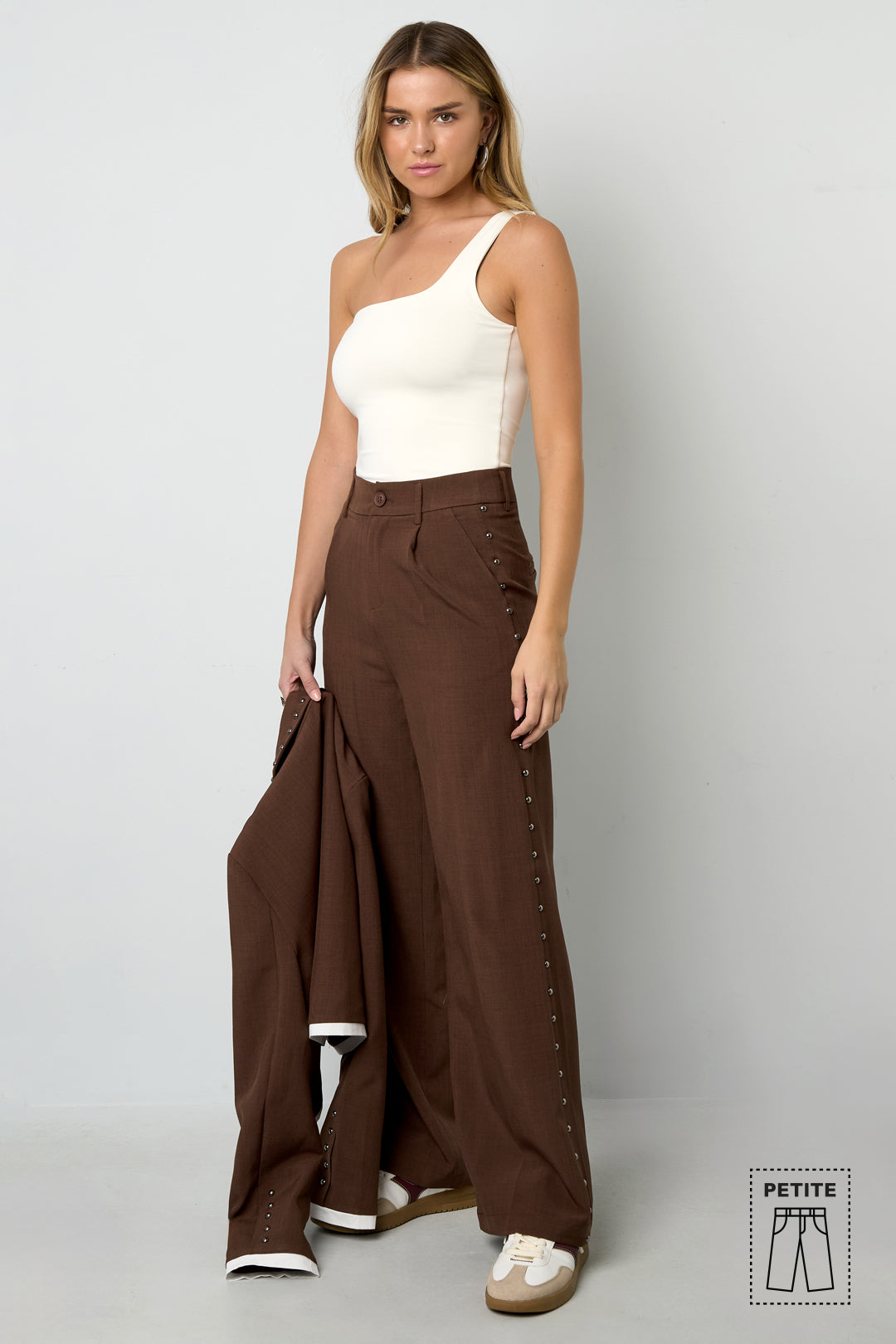 Dames elegante bruine wide-leg broek van polyester – productfoto 6