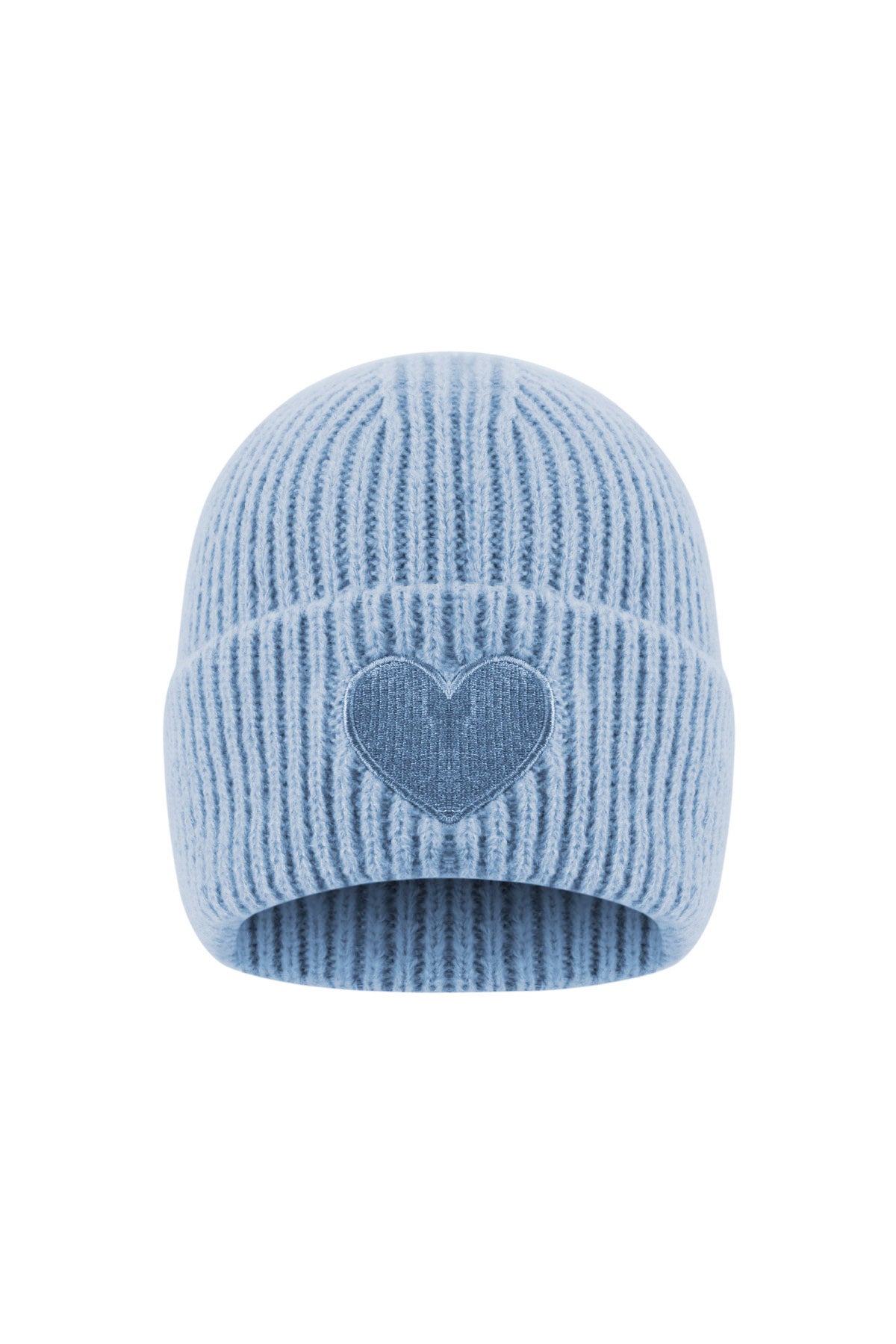 Dames muts met hart in babyblauw