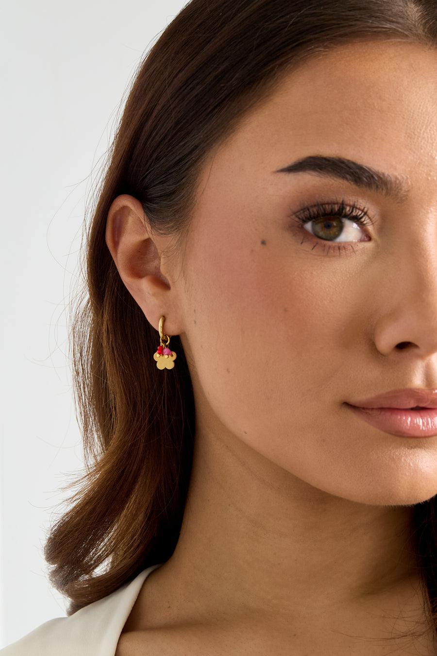 Women's Stainless Steel Dangle Earrings with Flower Motif - Pink and Orange