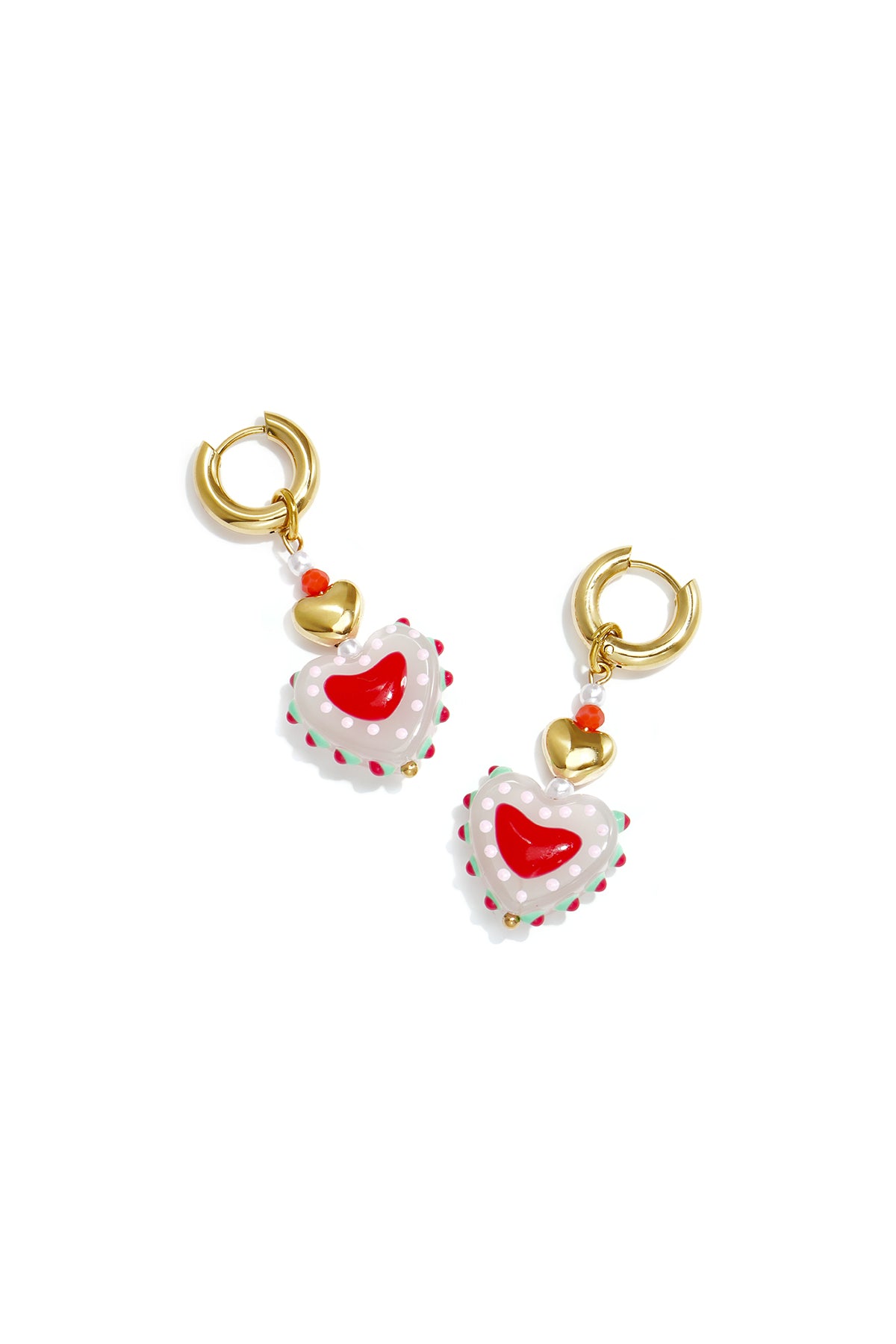 Ladies' Stainless Steel Bead Earrings, Enamel, Imitation Pearl, Glass with Heart Shape
