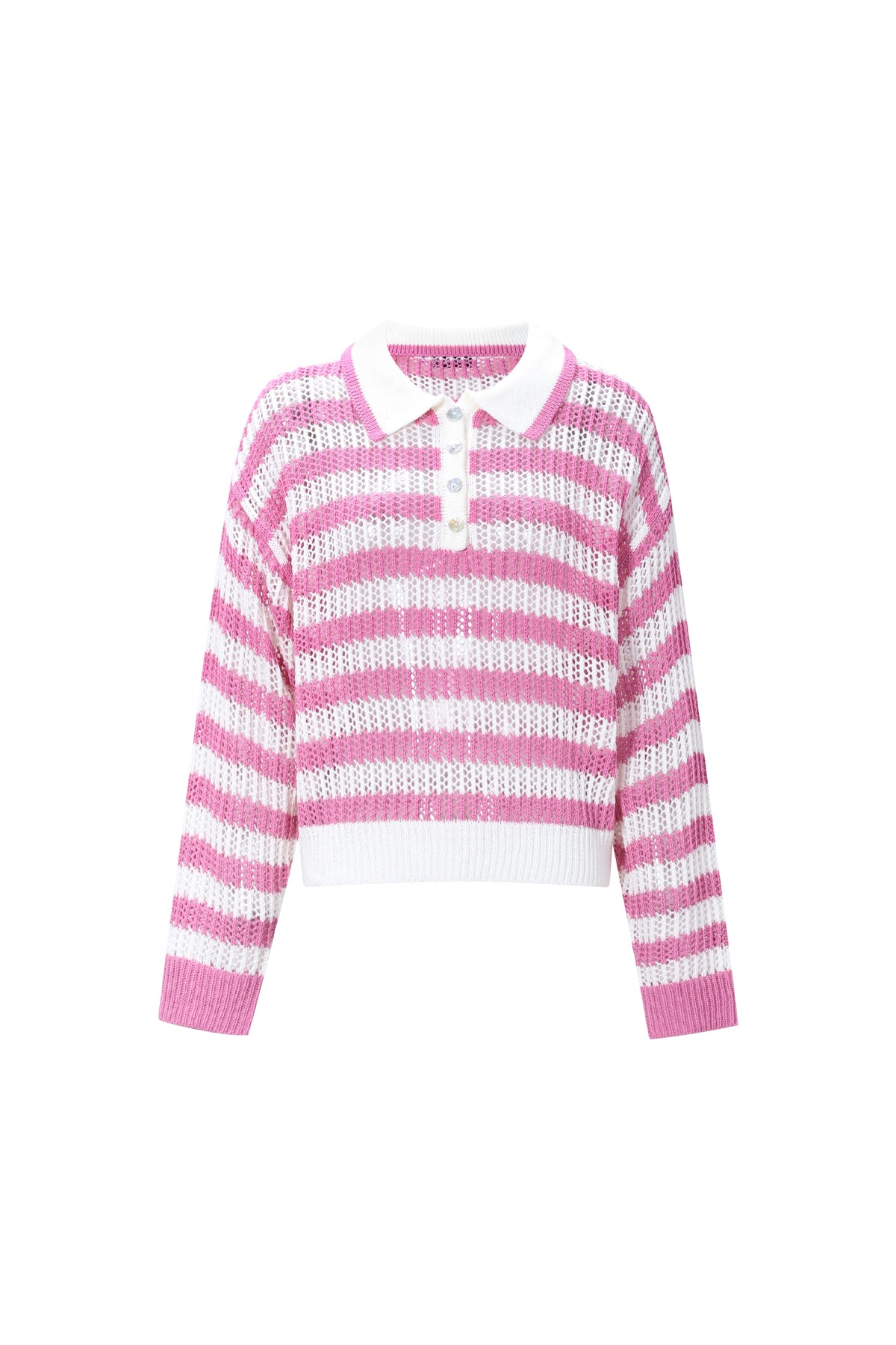 Dames gebreide polo top van polyester met strepen