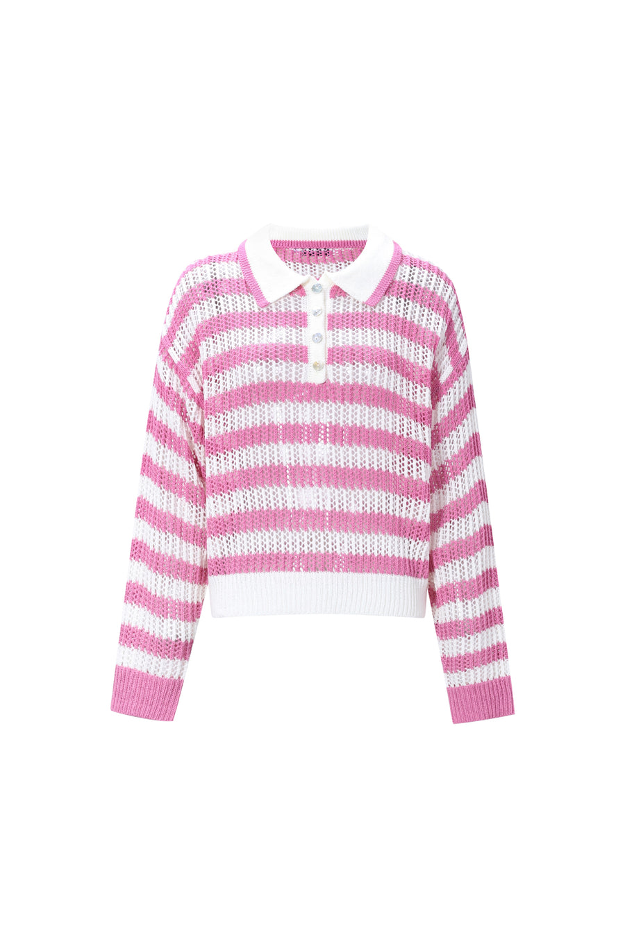 Dames gebreide polo top van polyester met strepen