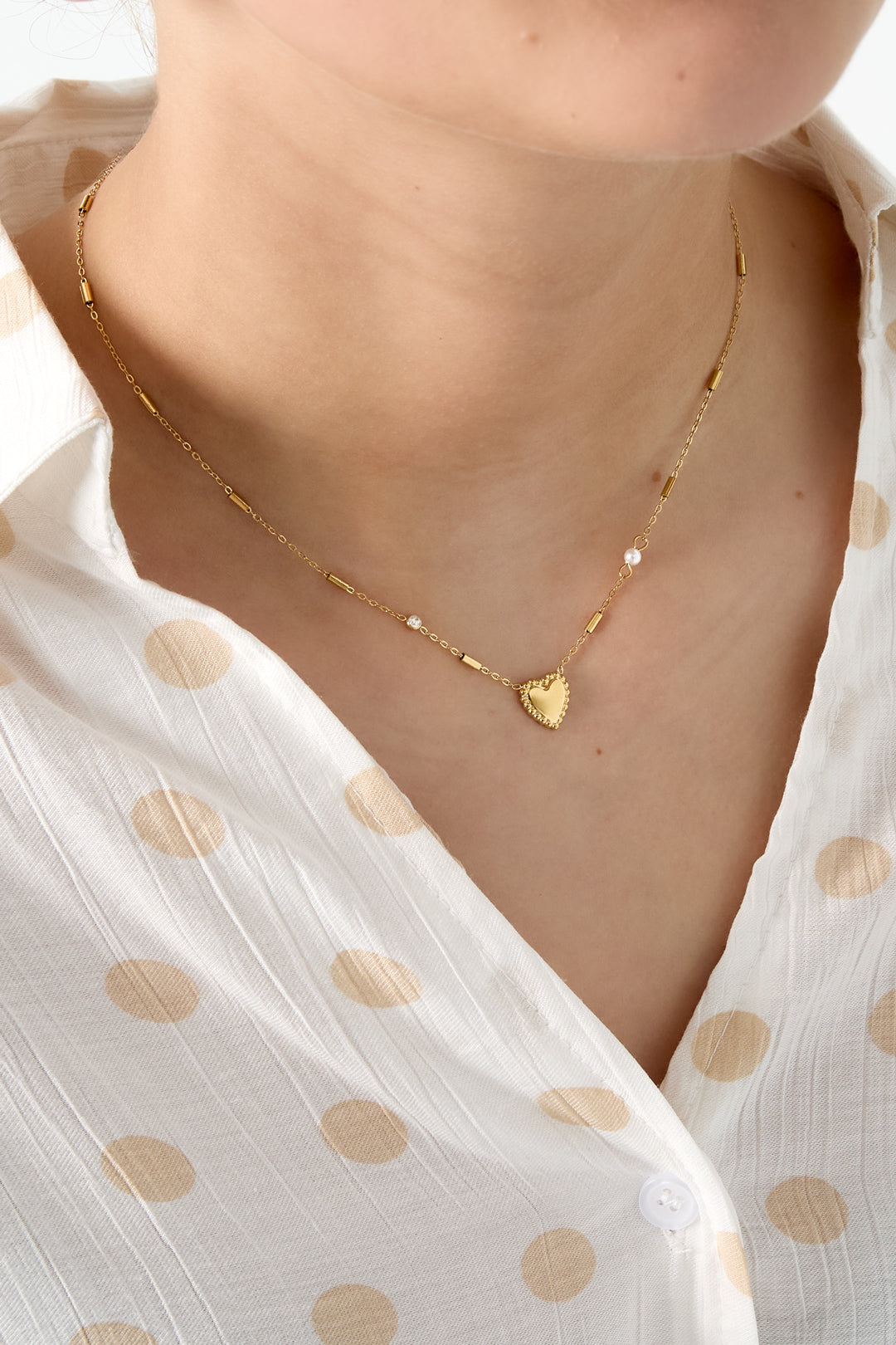 Collier femme en acier inoxydable avec pendentif en forme de cœur – couleur or et couleur argent – photo 2