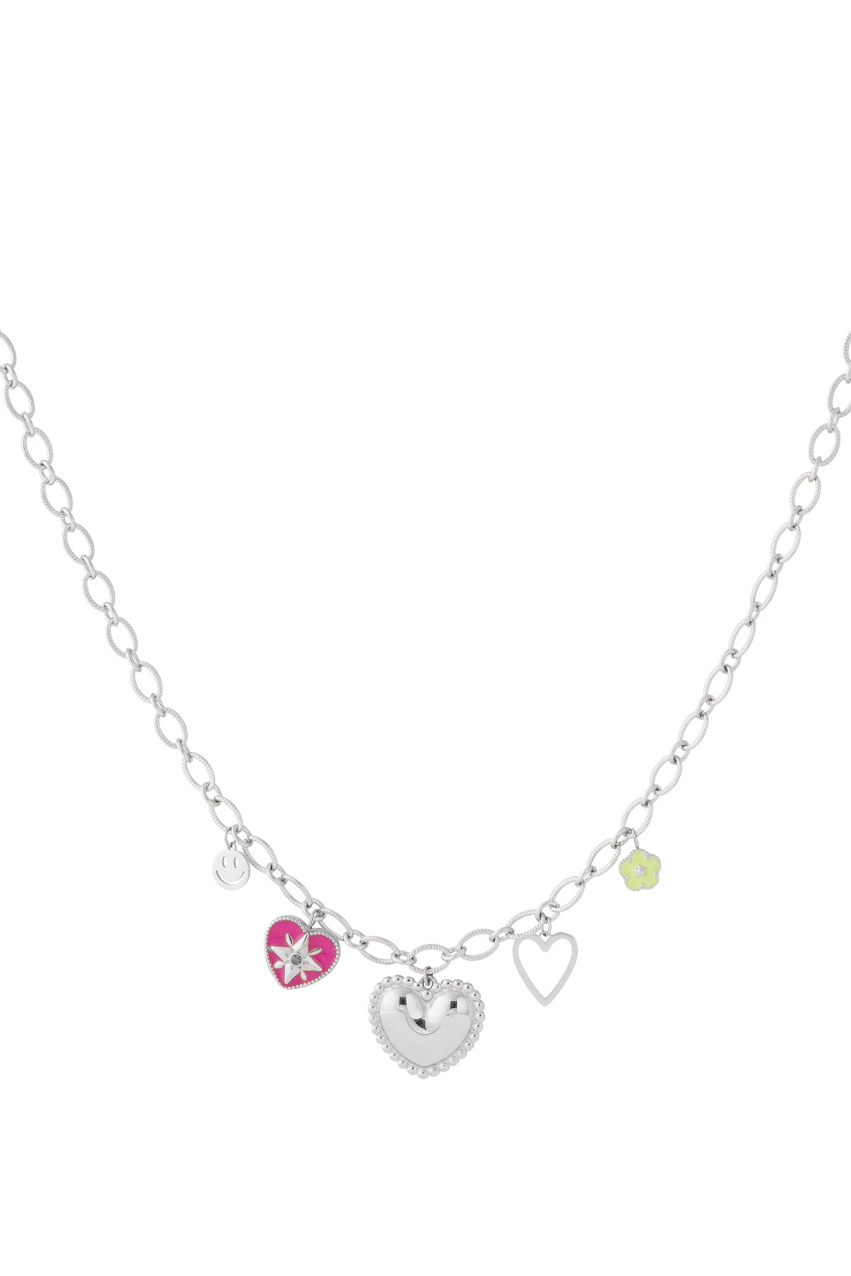Collier pour femmes avec pendentif en acier inoxydable, émail, strass avec cœur