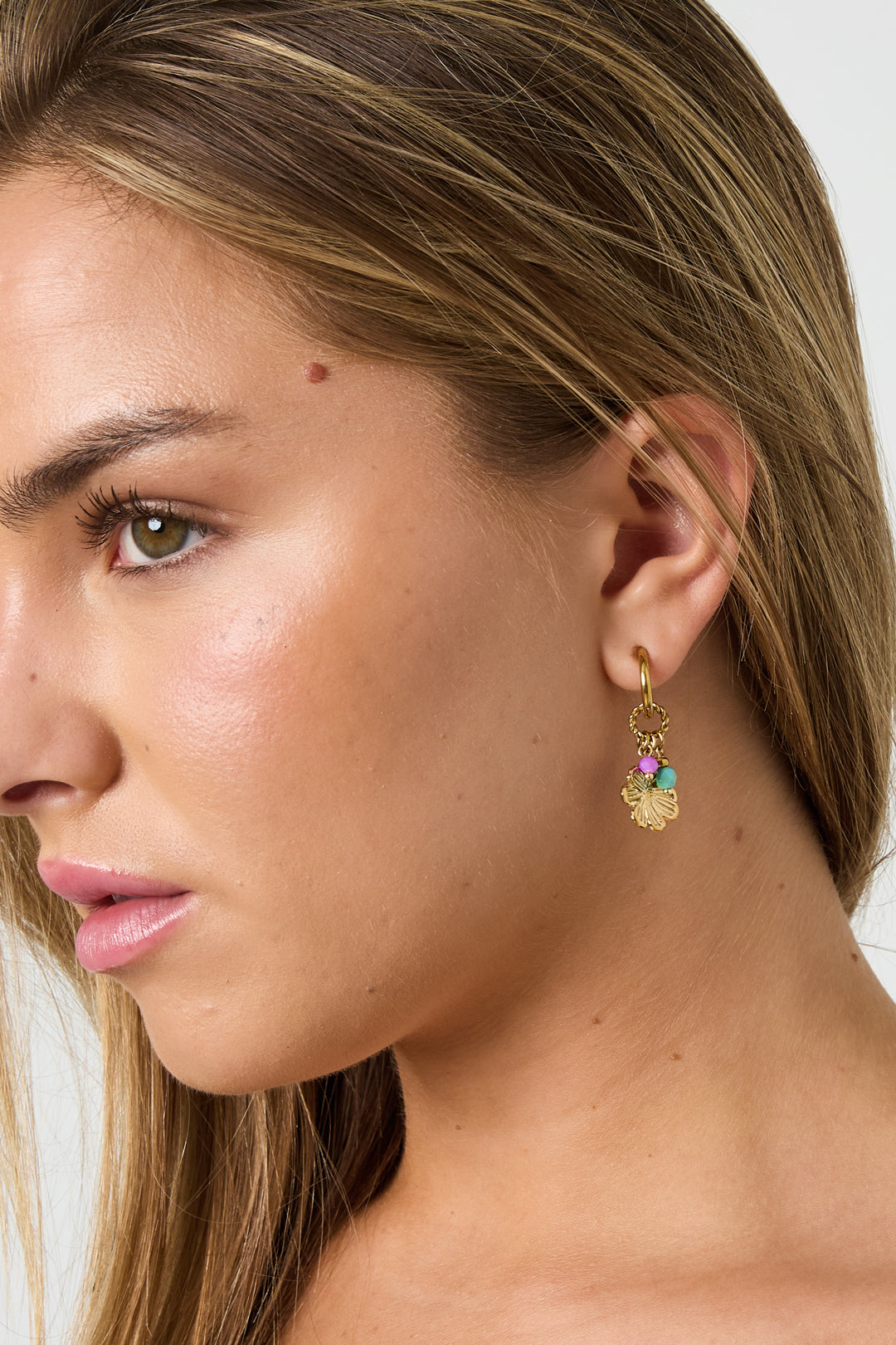 Dangle Earrings for Women, 304 Stainless Steel, Crystal, Hematite with Flower Motif - Golden – image 2