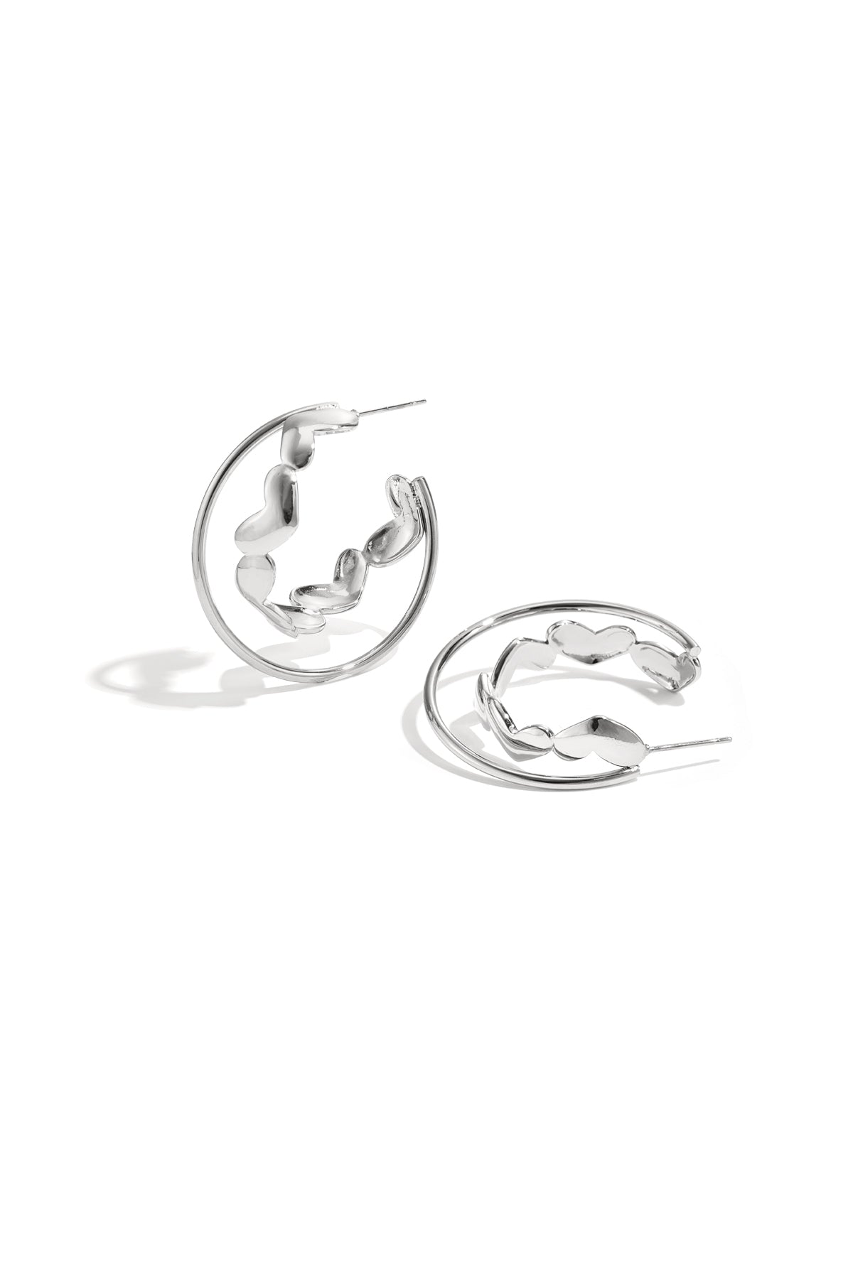 Stainless Steel Women's Heart and Round Hoop Earrings - Gold