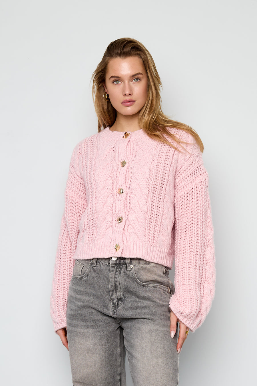 Dames Cable cardigan van polyester in zes kleuren – productfoto 2