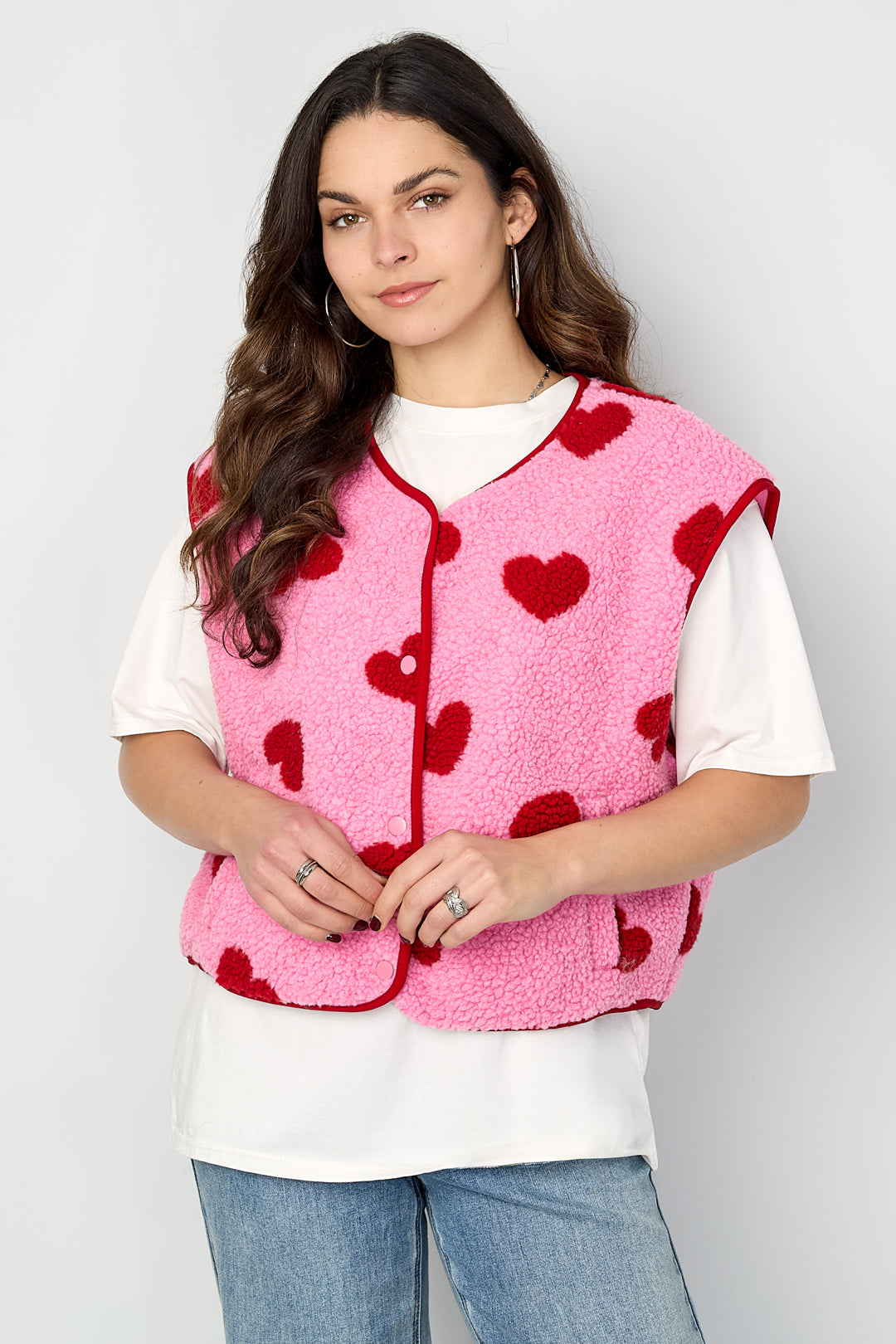 Dames Lover gilet van polyester met hartjes – productfoto 6