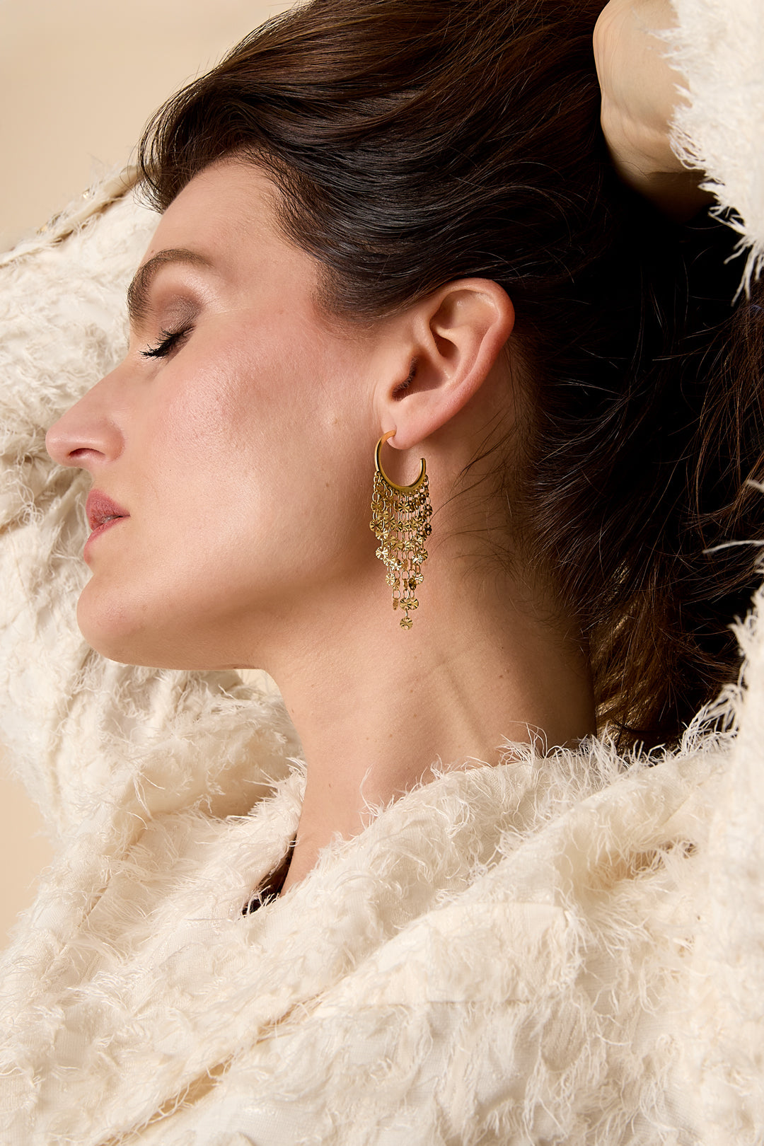 Boucles d'oreilles pendantes pour femmes en acier inoxydable 304 avec pompon – couleur or et argent – photo 2