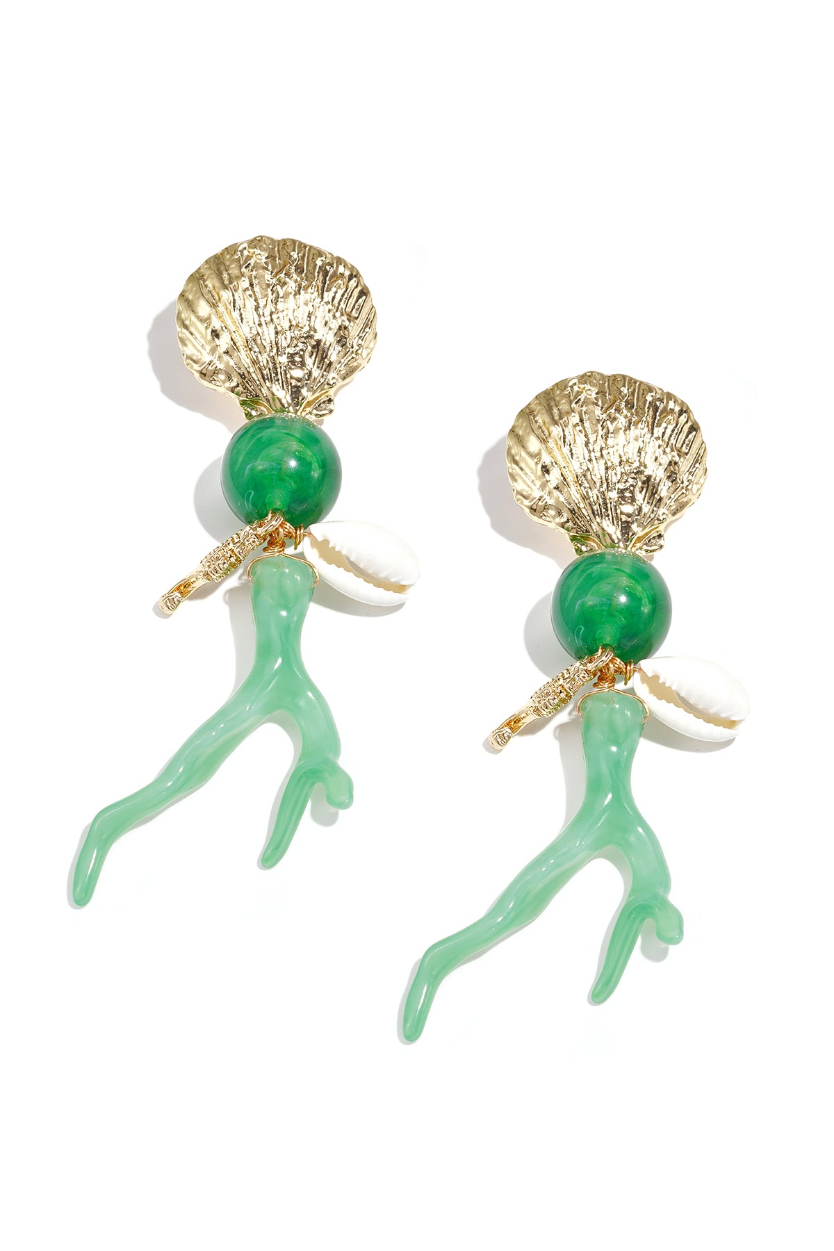 Boucles d'oreilles pendantes pour femmes en alliage, résine, coquillage avec motif coquillage – plusieurs couleurs