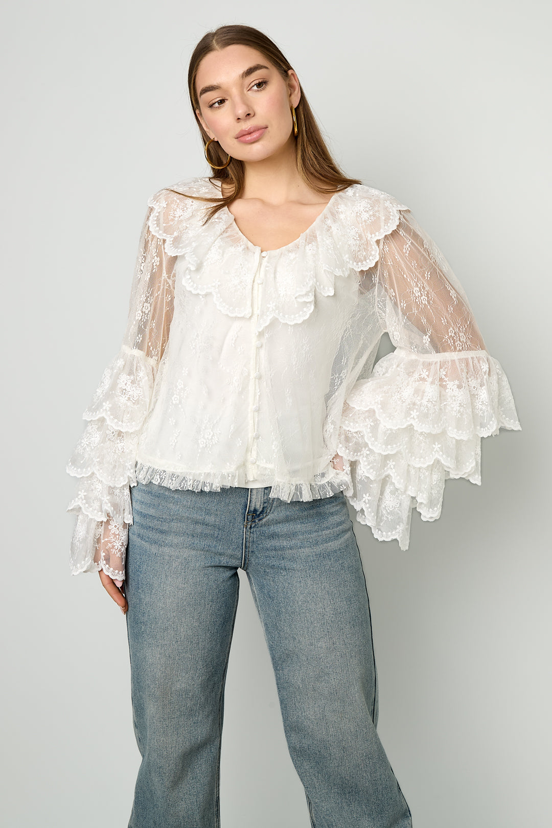 Dames blouse van polyester met bloemenprint en kant – productfoto 4