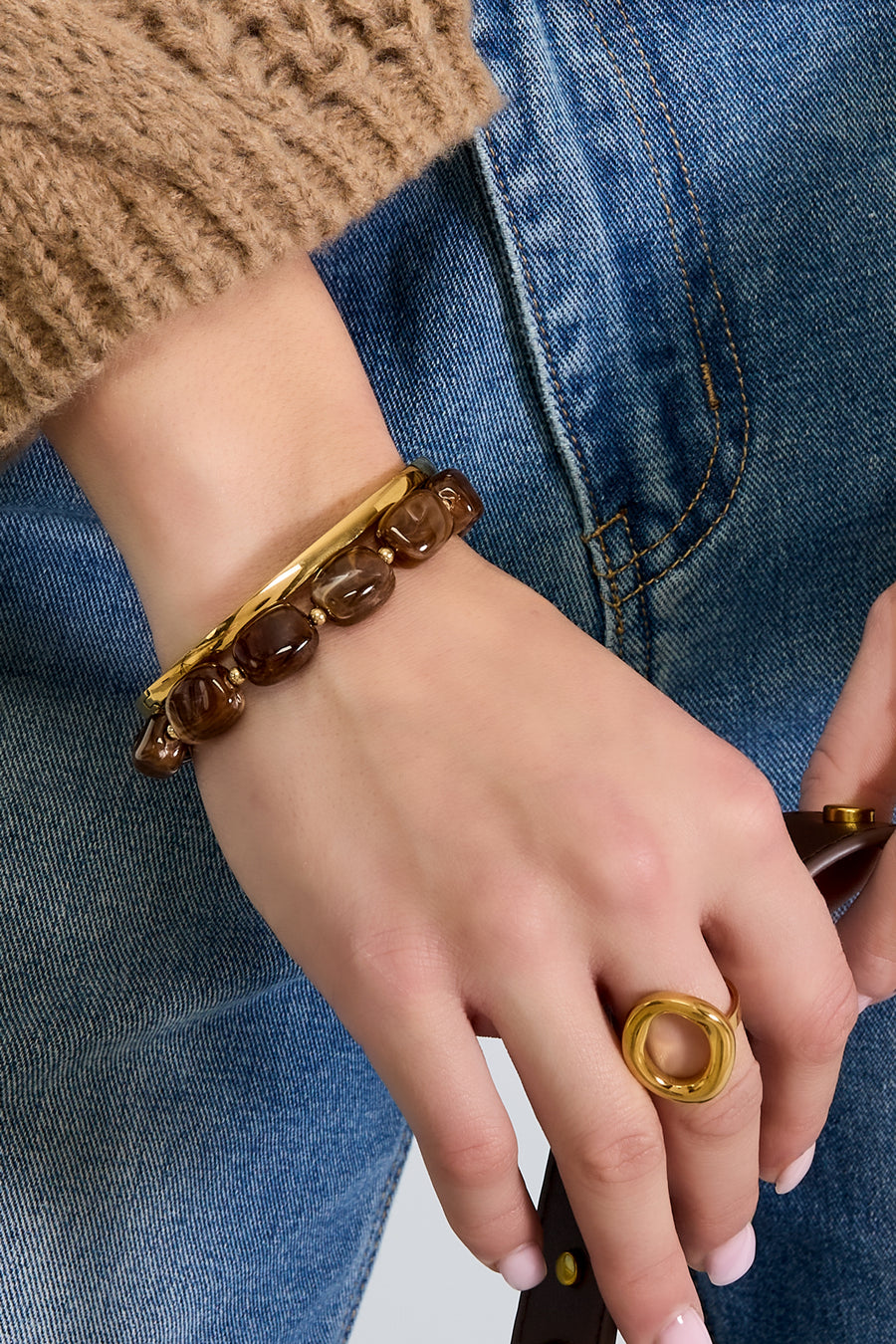 Bracelet en perles pour femme en acrylique – multicolore et marron – rétro