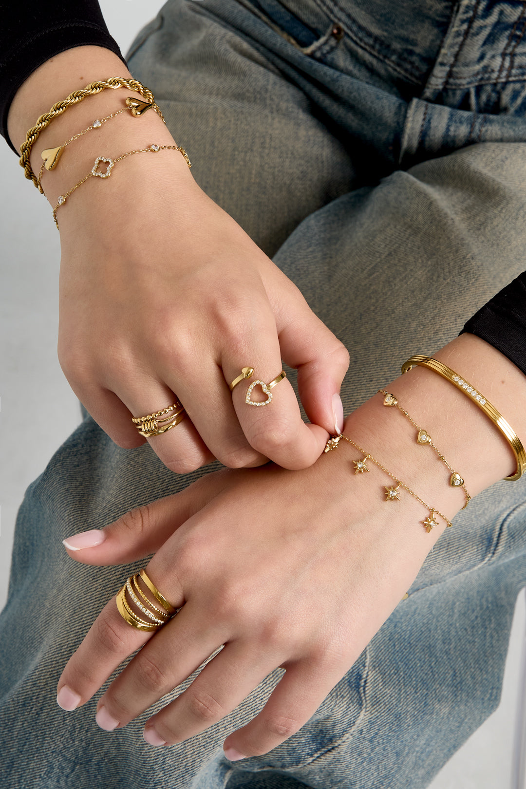 Bracelet à breloques pour femme en acier inoxydable avec motif étoile – doré – photo 2