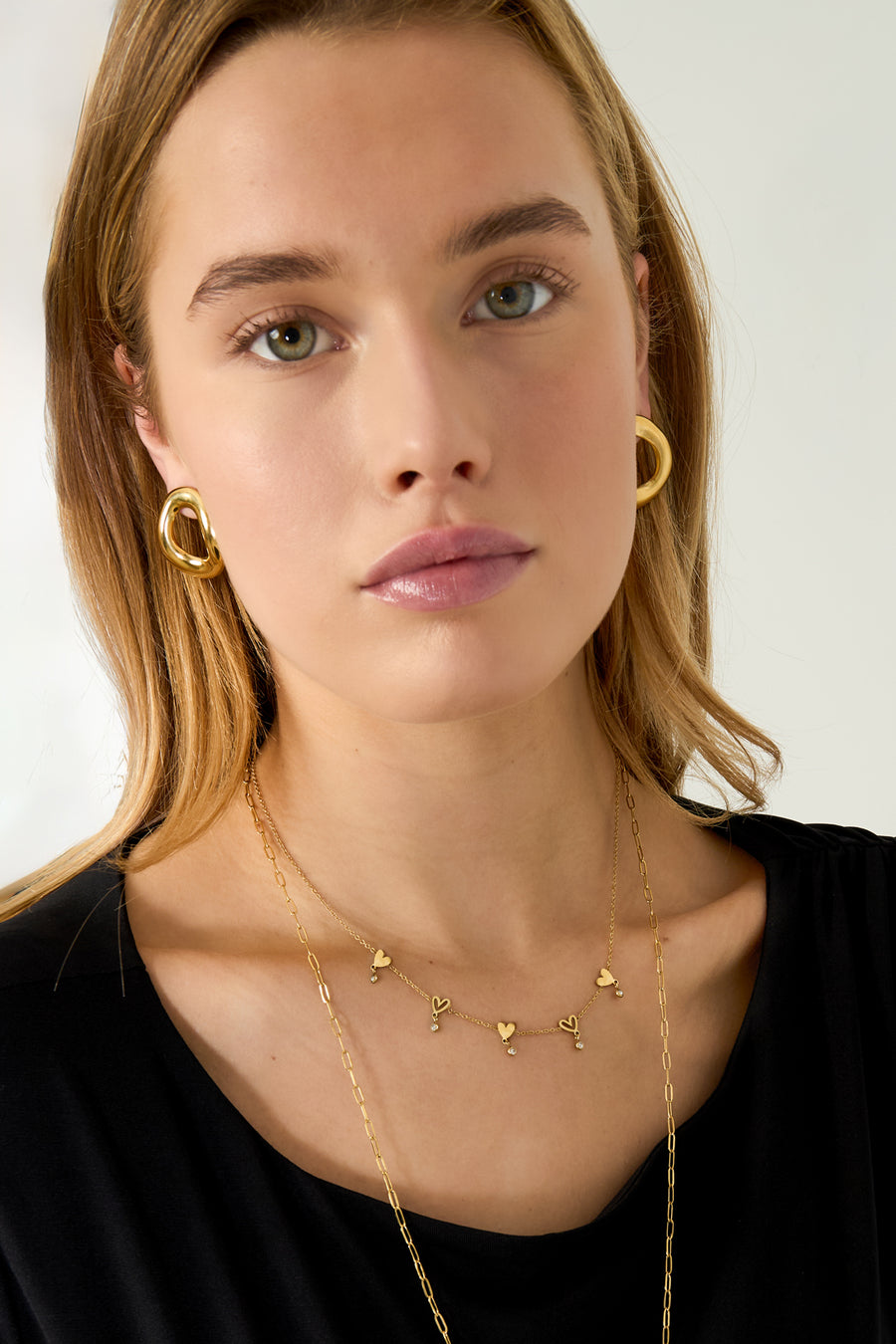 Collier à maillons en acier inoxydable avec pendentif cœur pour femme – argenté et doré