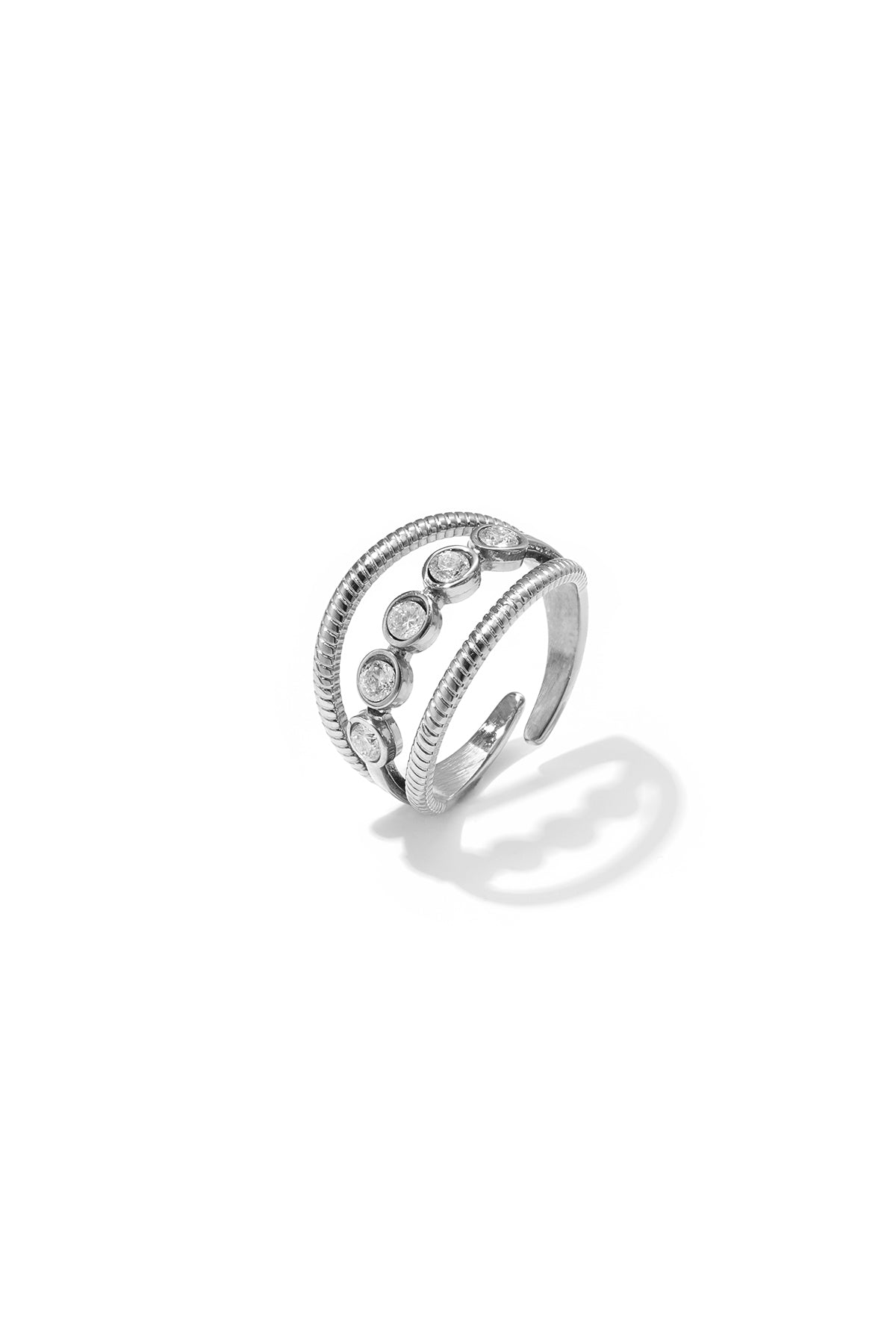 Bague femme en acier inoxydable avec pierre de forme ronde – doré et argenté
