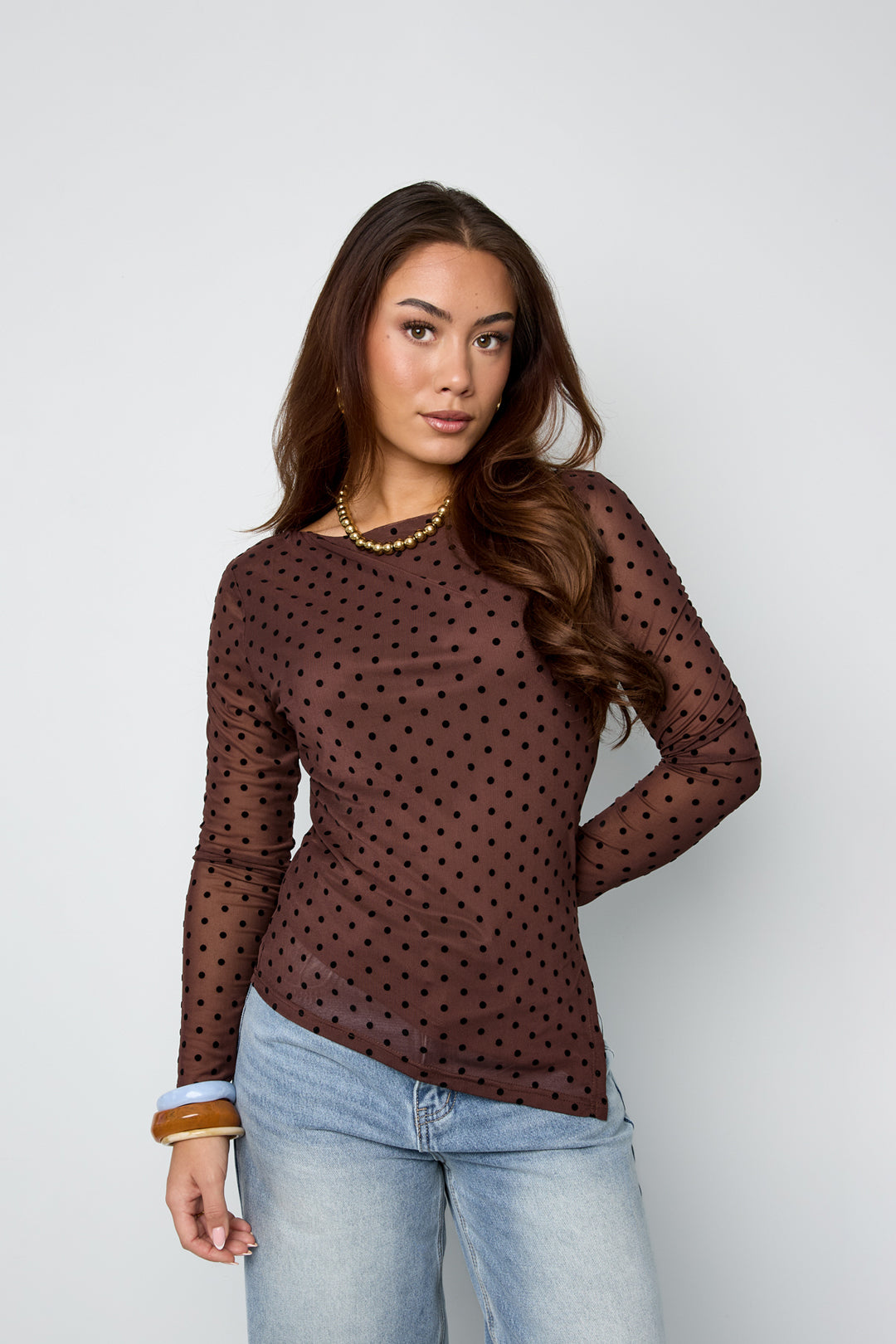 Dames blouse met stippen en lange mouwen – productfoto 3