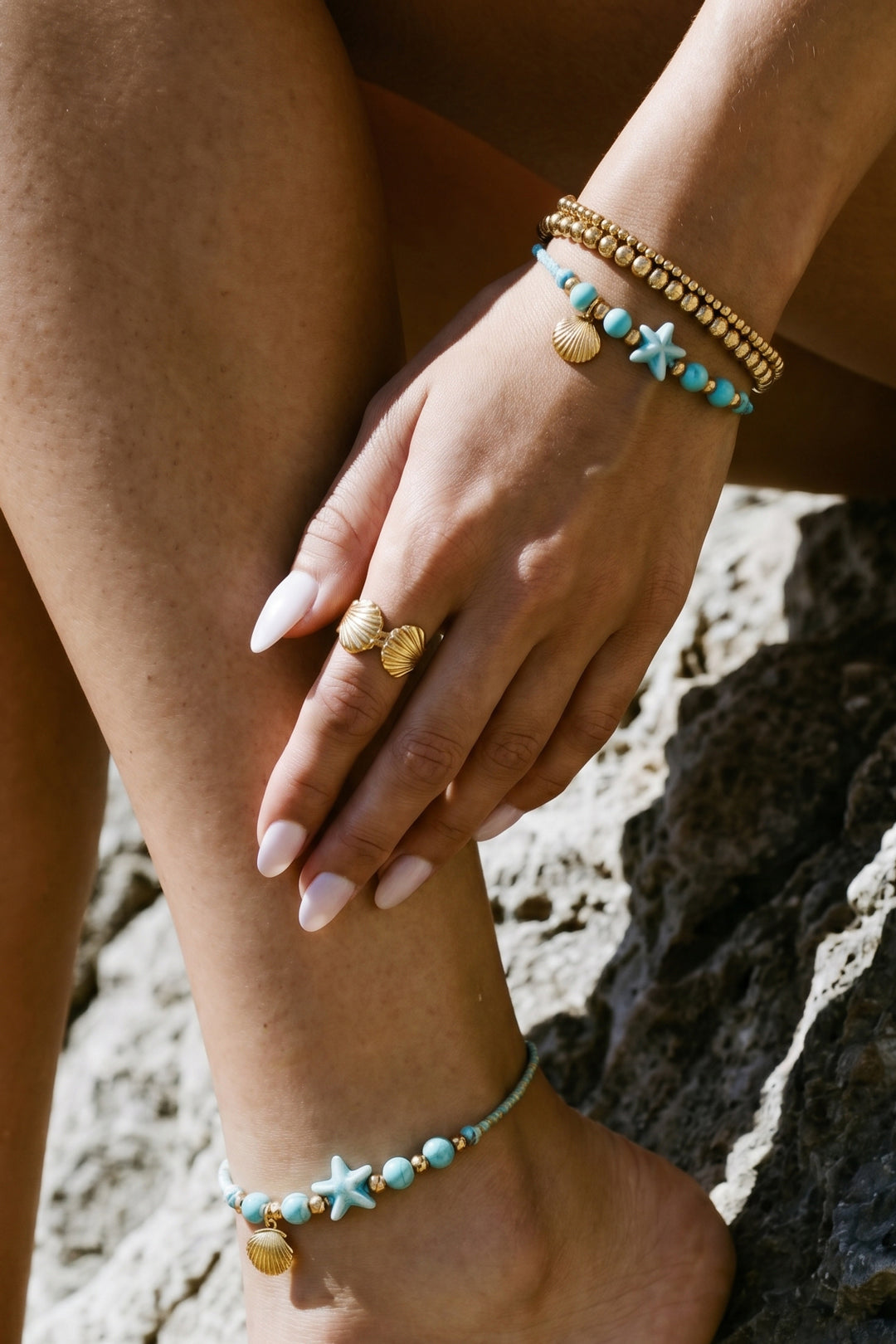 Armband met kralen van touwmotief, zeester en schelp