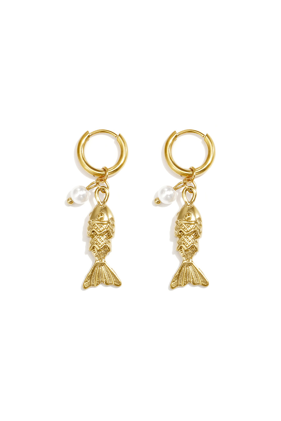 Boucles d'oreilles pendantes pour femmes en acier inoxydable, ABS, motif poisson – doré et argenté