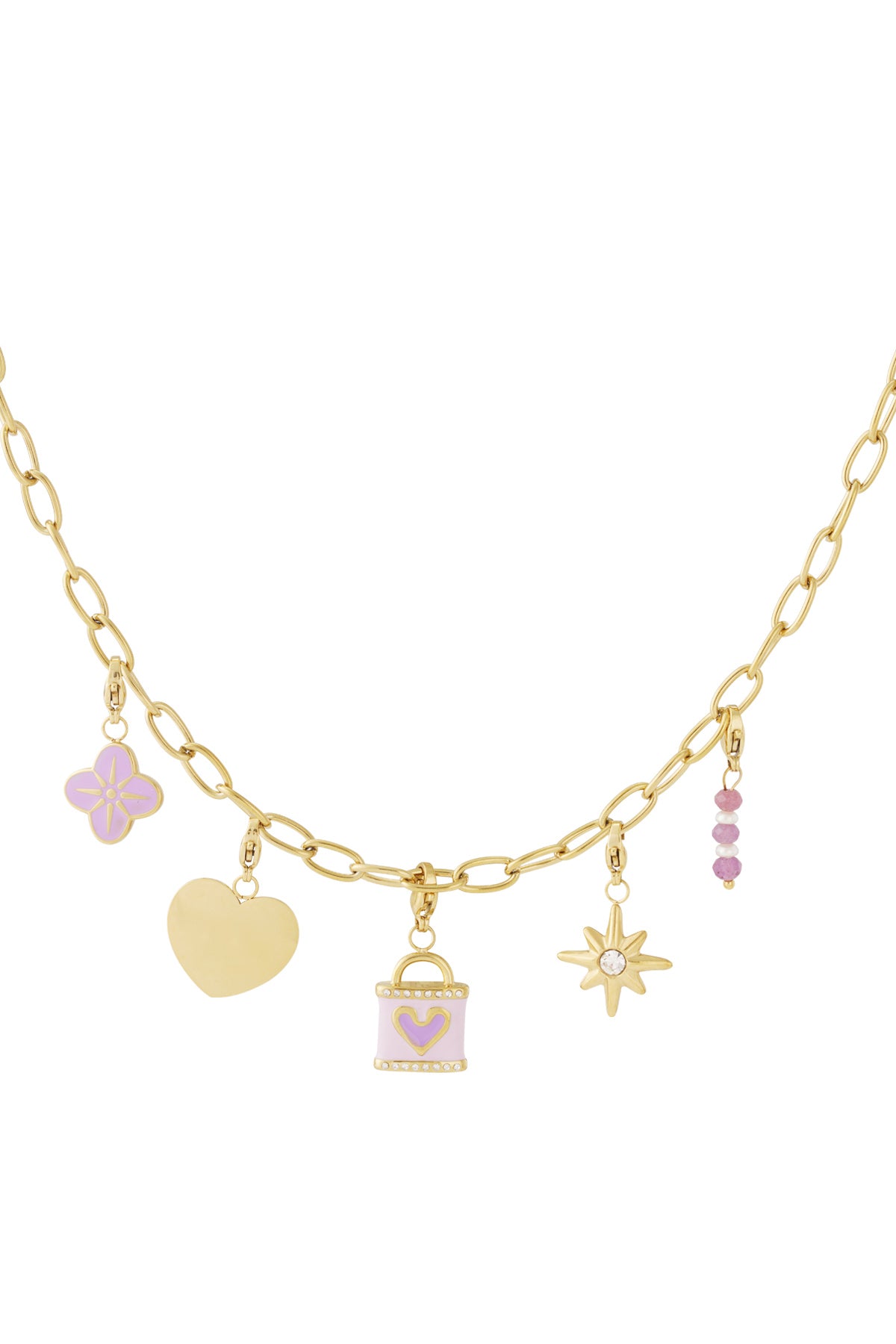 Women's necklace with pendant made of stainless steel, enamel, imitation pearl, stone – gold-colored – image 2