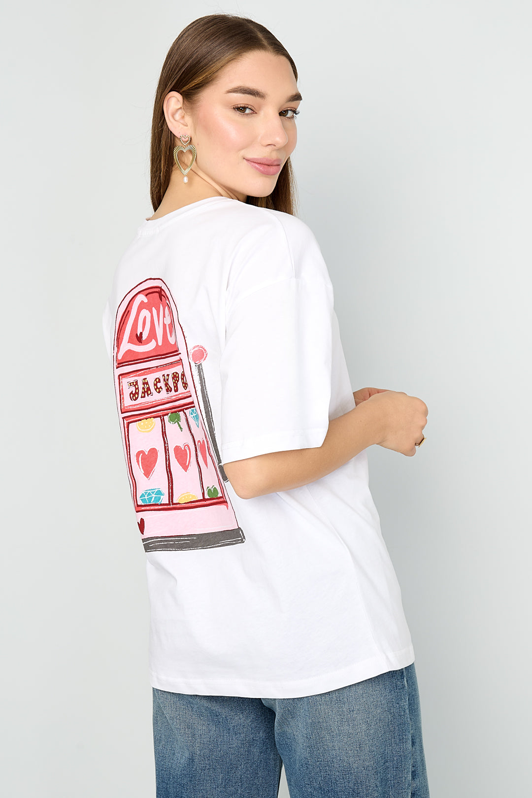 Dames Love Machine T-shirt van katoen met hart – productfoto 4