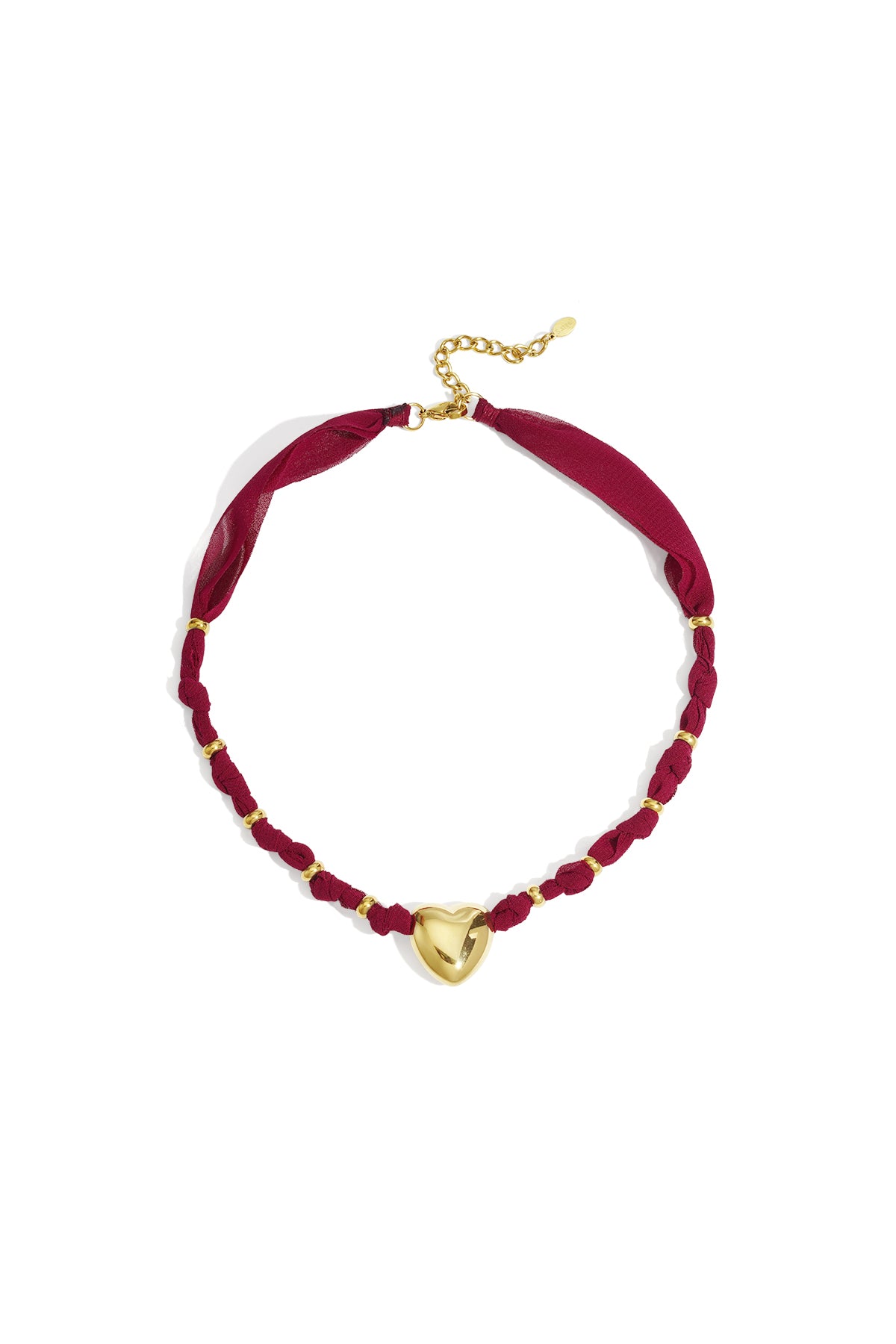 Collier tressé pour femmes en acier inoxydable 304 et textile avec cœur – bleu foncé et bordeaux