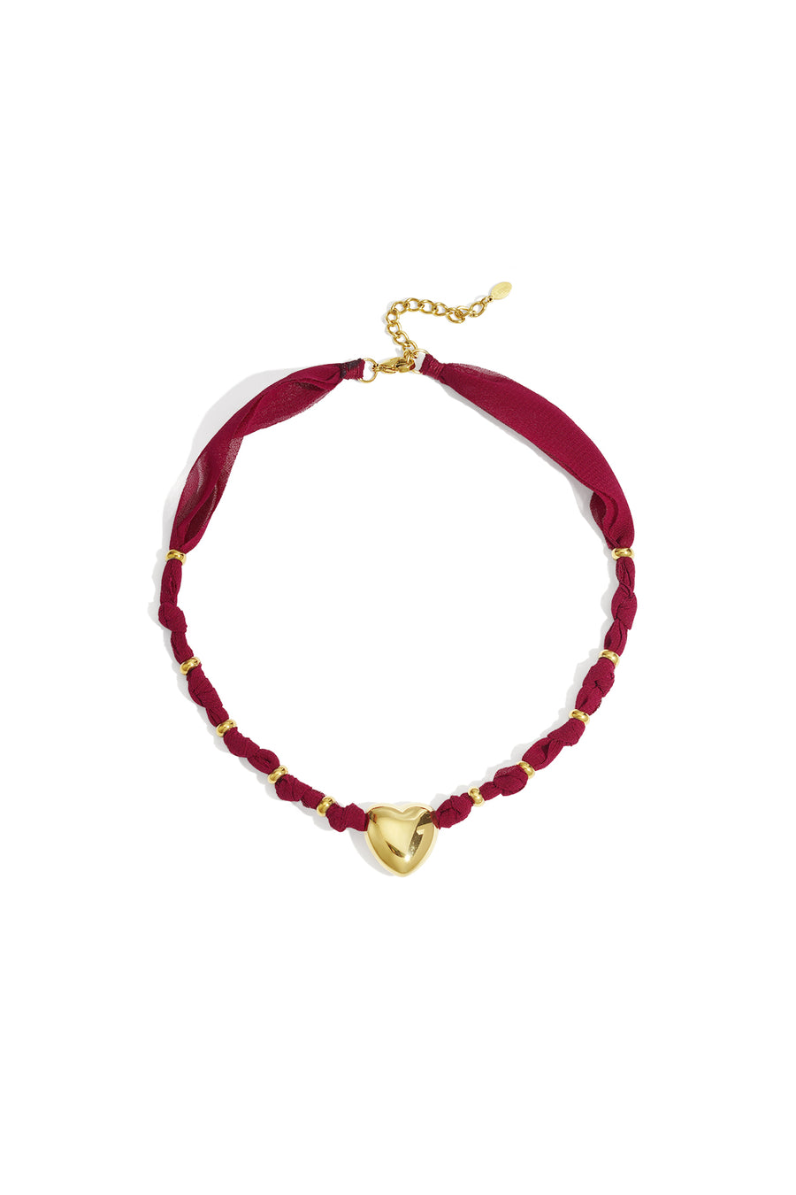Collier tressé pour femmes en acier inoxydable 304 et textile avec cœur – bleu foncé et bordeaux