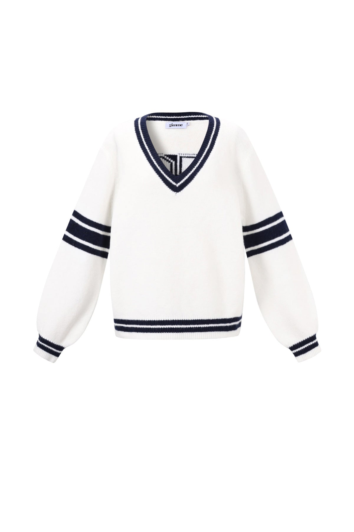 Dames sportieve V-hals trui met contraststrepen – productfoto 11