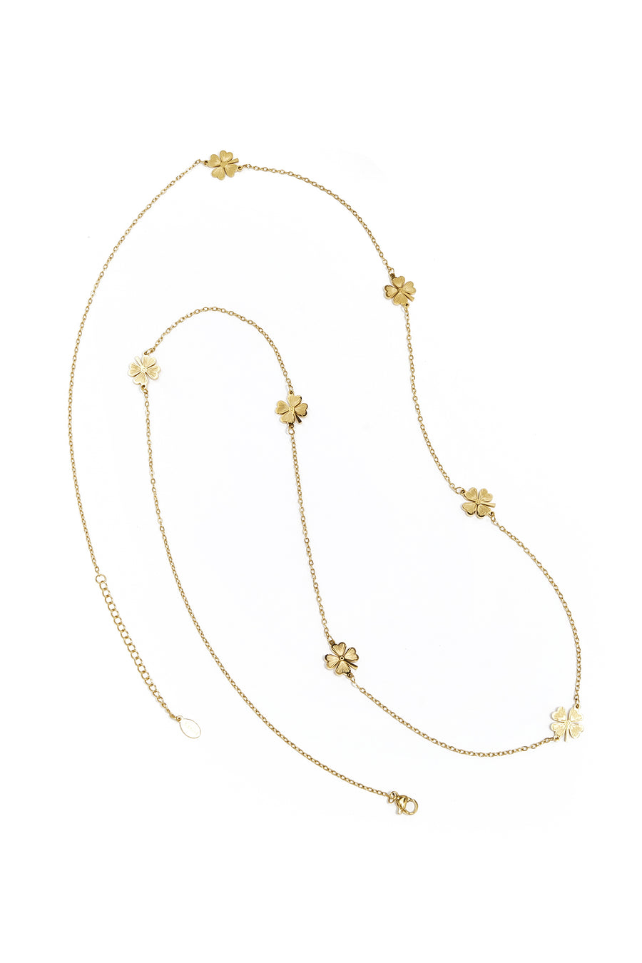 Long collier trèfle en acier inoxydable pour femmes – couleur or