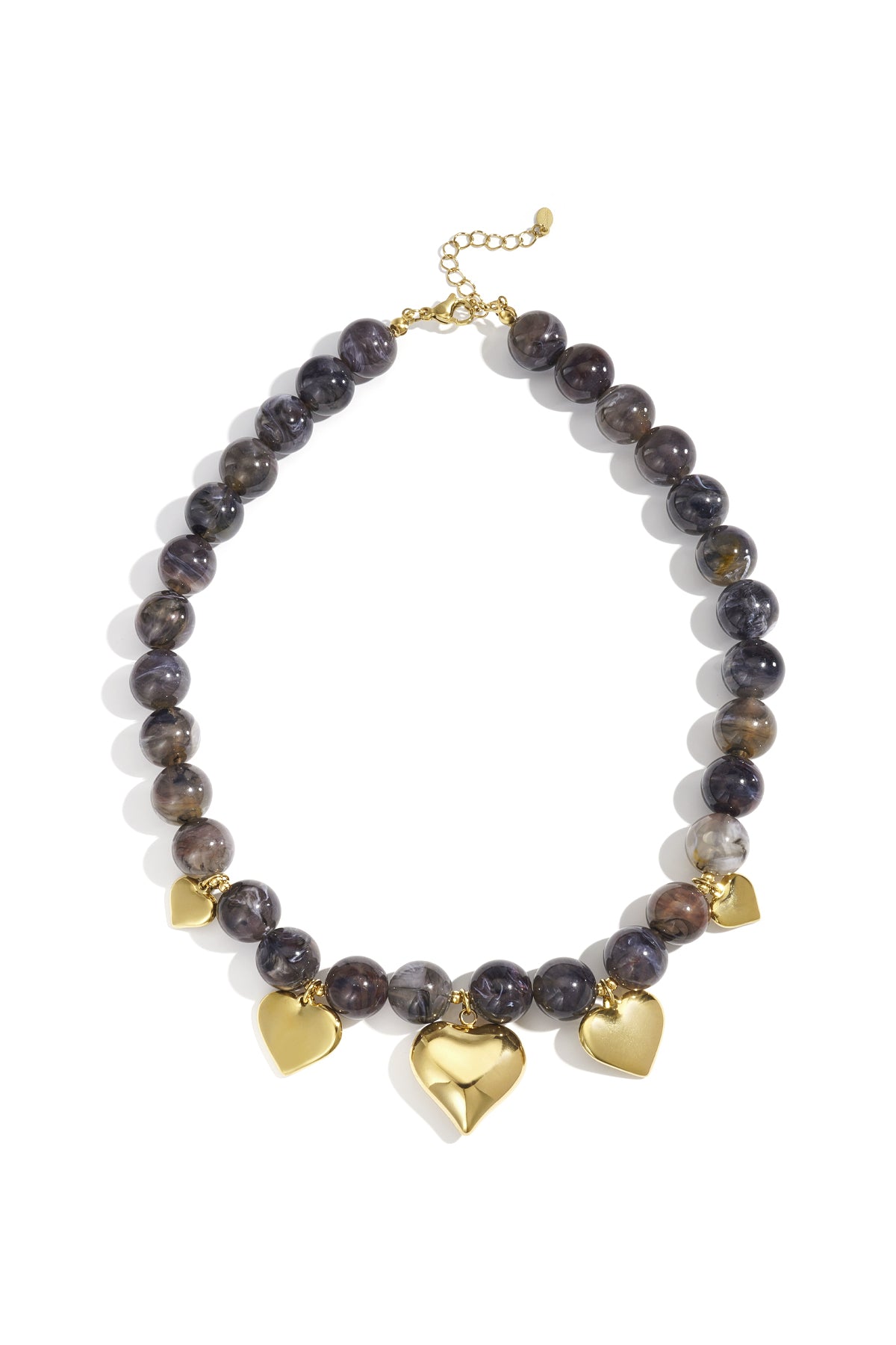 Collier de perles en acrylique avec cœur pour femme – Marron café et gris