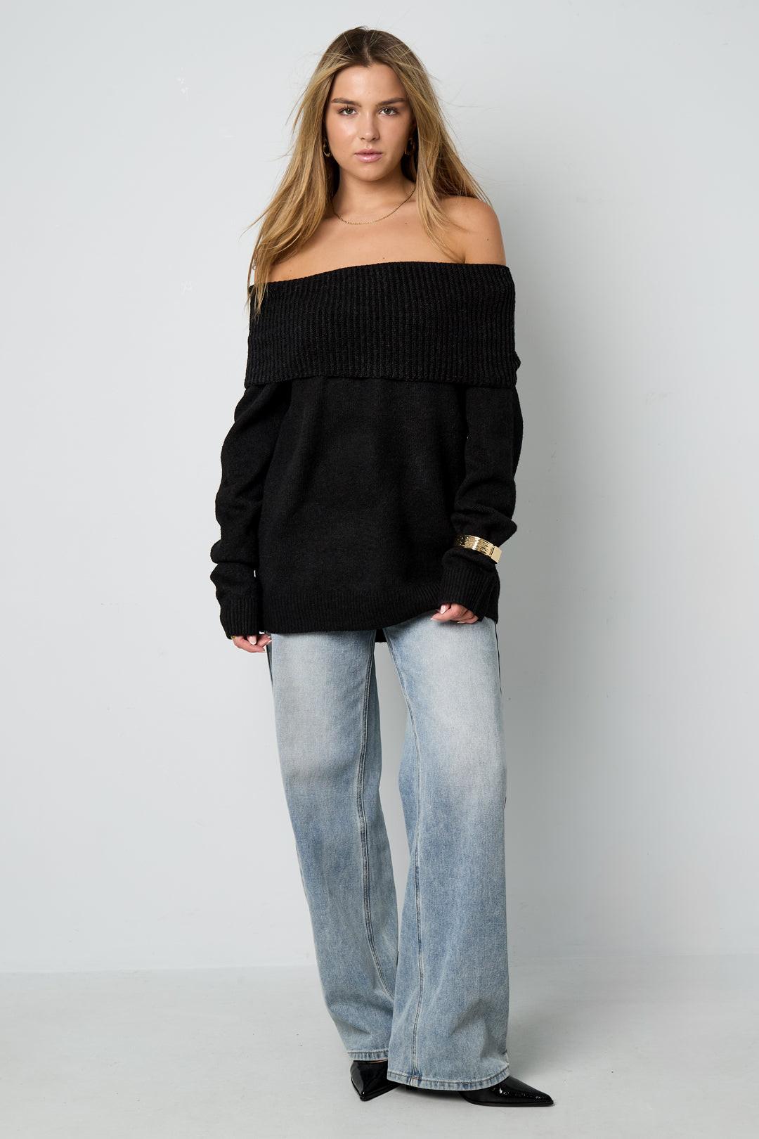 Dames elegante off-shoulder trui van polyester – productfoto 4
