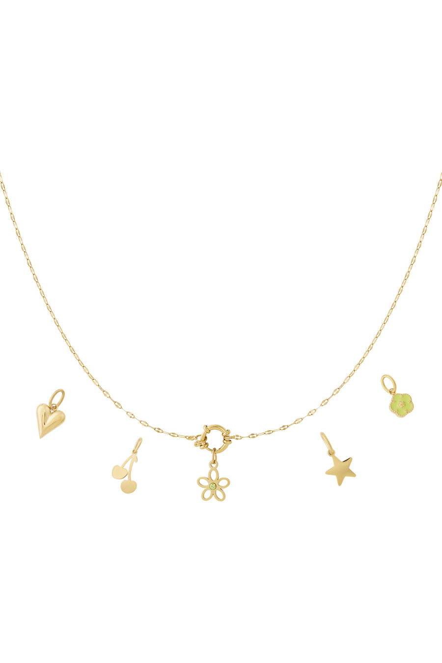 Collier pour femme avec pendentif en acier inoxydable, émail, strass avec motif floral et forme de cœur