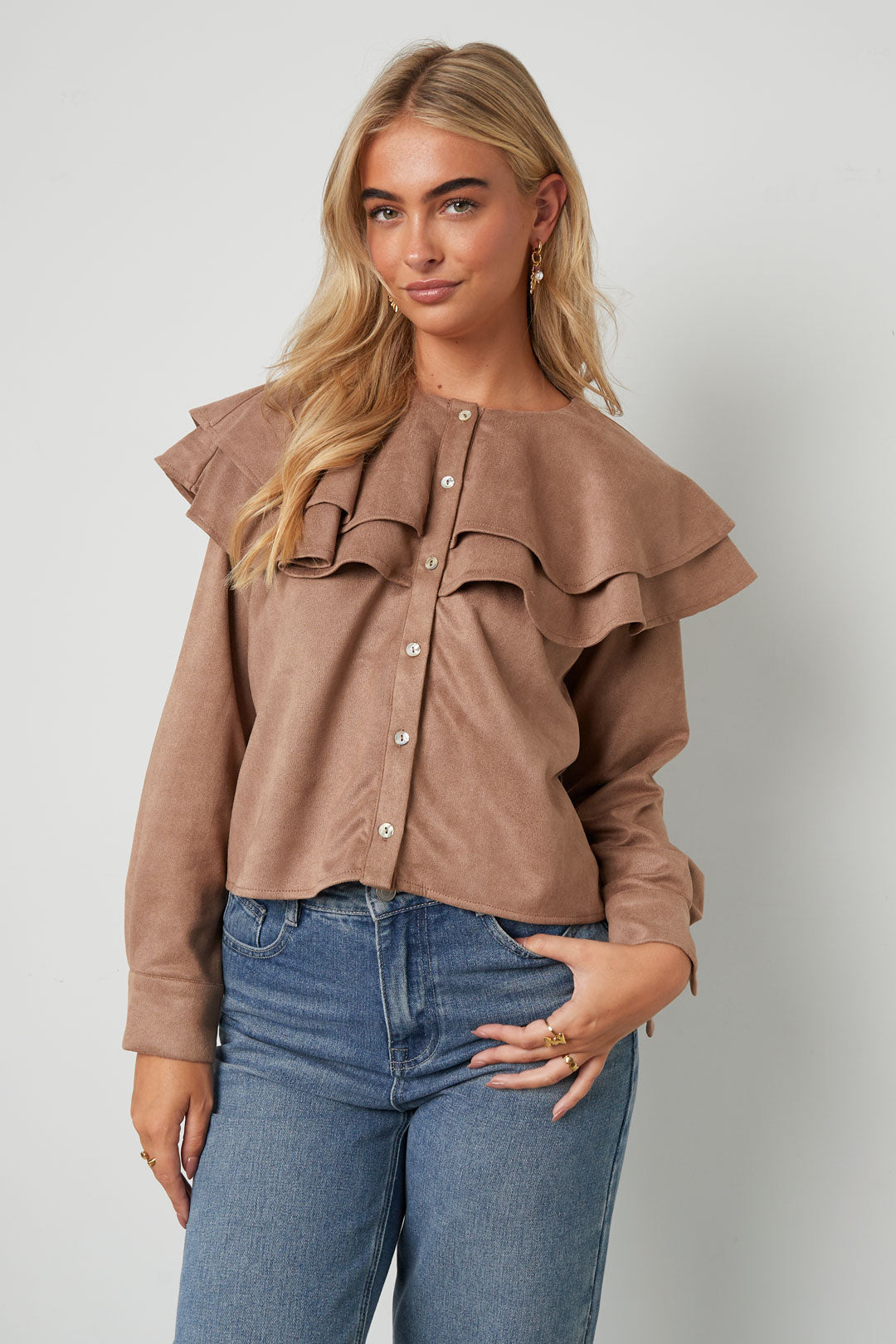 Dames blouse van polyester met rucherand – productfoto 8