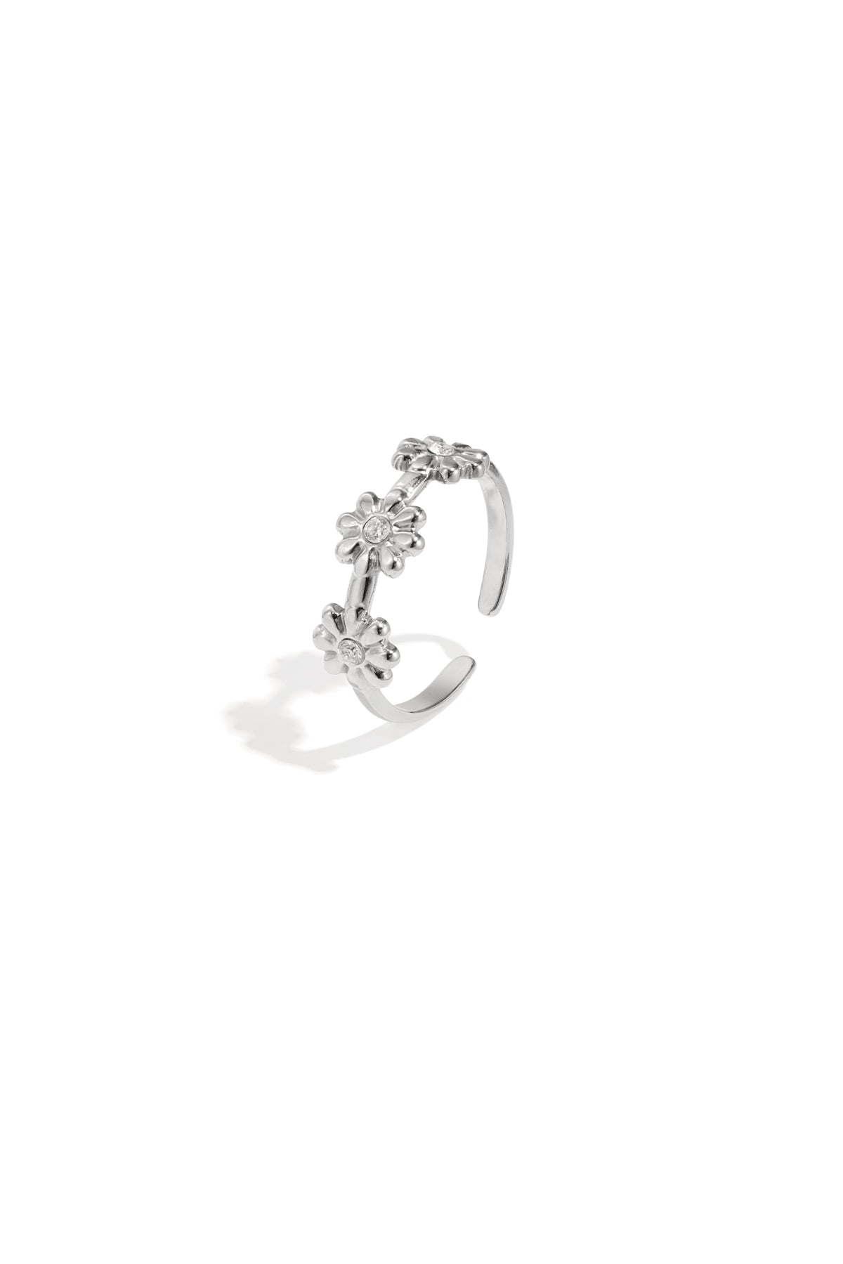 Bague minimaliste pour femme en acier inoxydable avec motif floral – couleur or
