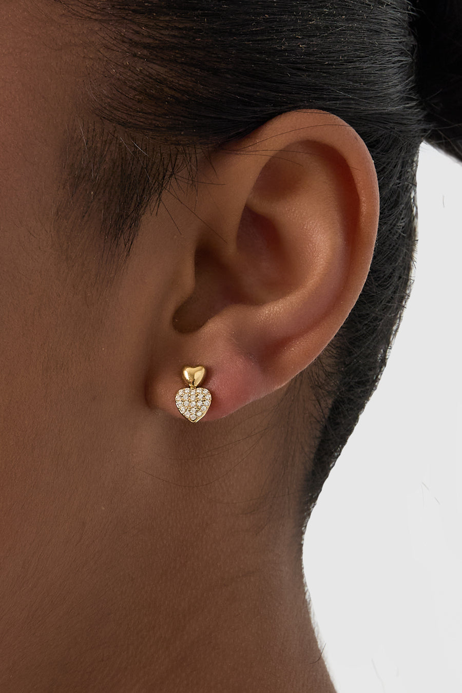 Puces d'oreilles cœur pour femme en acier inoxydable – Rose et blanc