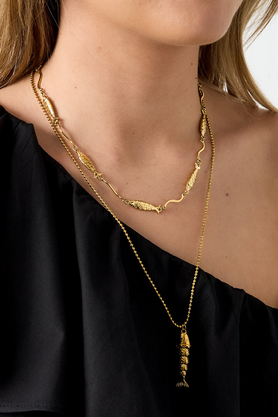 Roestvrijstalen ketting met vismotief, eenvoudige dagelijkse sieraden uit de Simple Series voor dames.