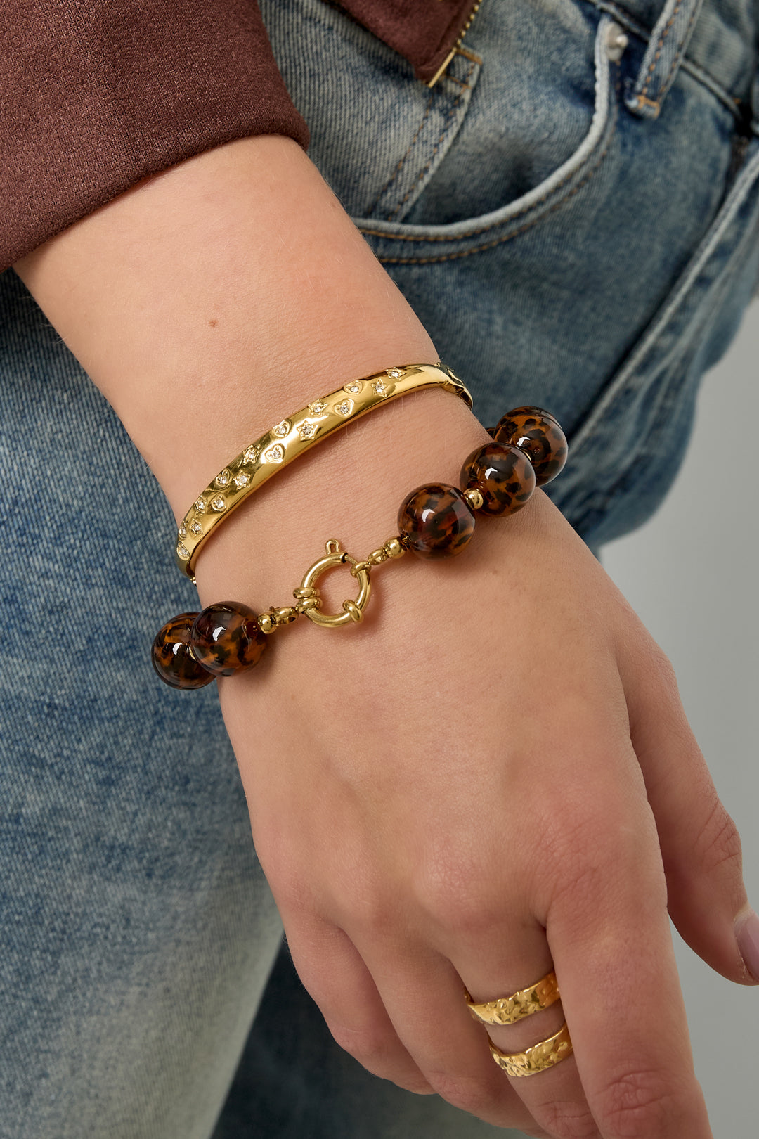 Women's Stainless Steel Bangle with Heart and Star Motif – Gold-Toned and Silver-Toned – image 2