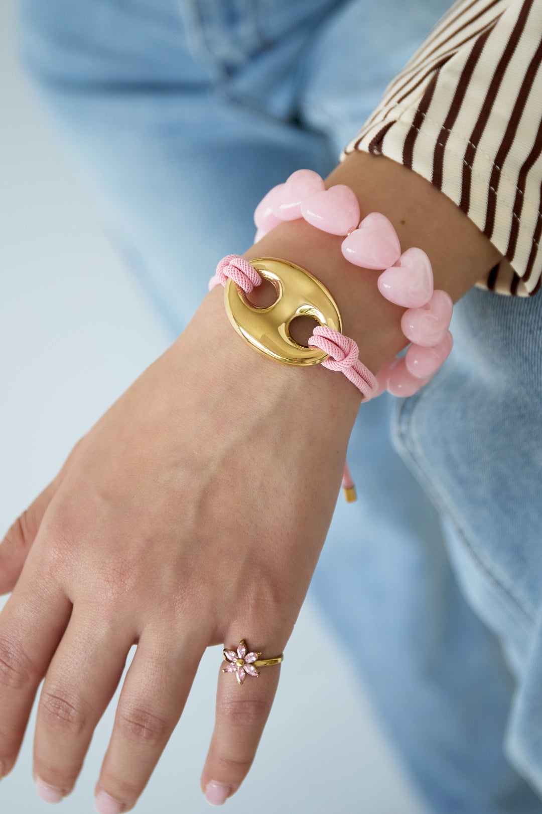 Bracelet tressé pour femme en acier inoxydable avec forme organique – marron foncé et rose framboise – photo 3