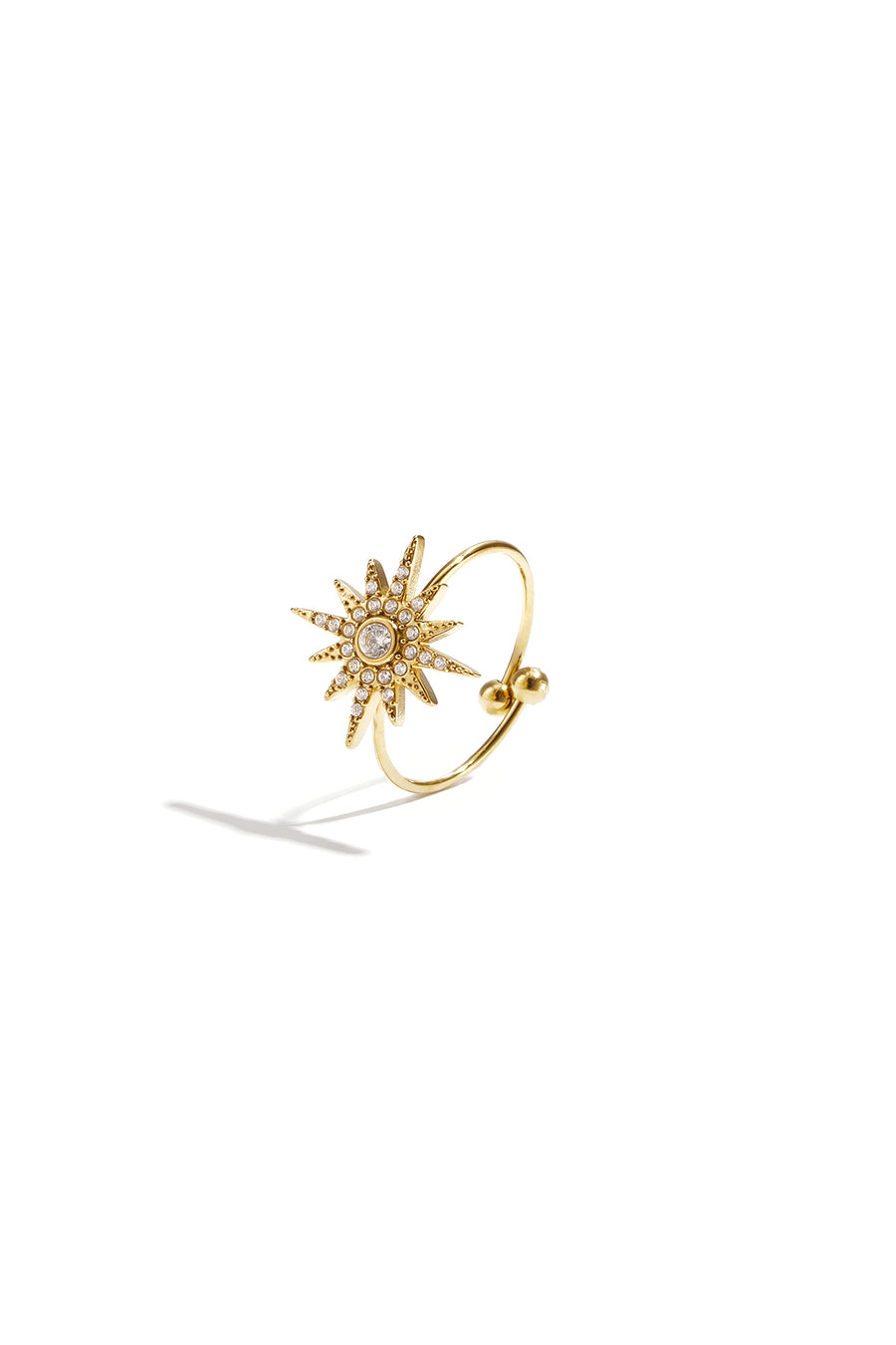 Bague statement en acier inoxydable pour femme avec motif soleil – coloris doré