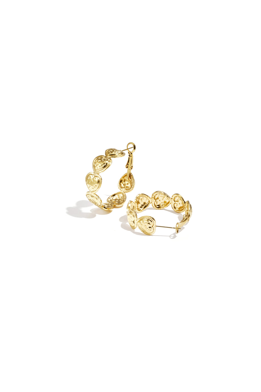 Women's Stainless Steel Heart and Round Hoop Earrings - Gold Tone