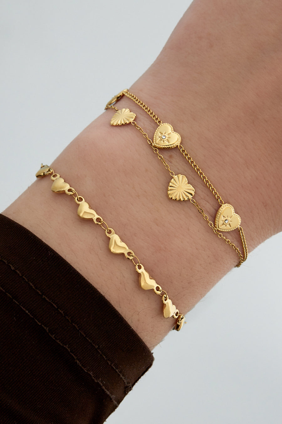 Bracelet à maillons en acier inoxydable 304 pour femme avec cœur – couleur or