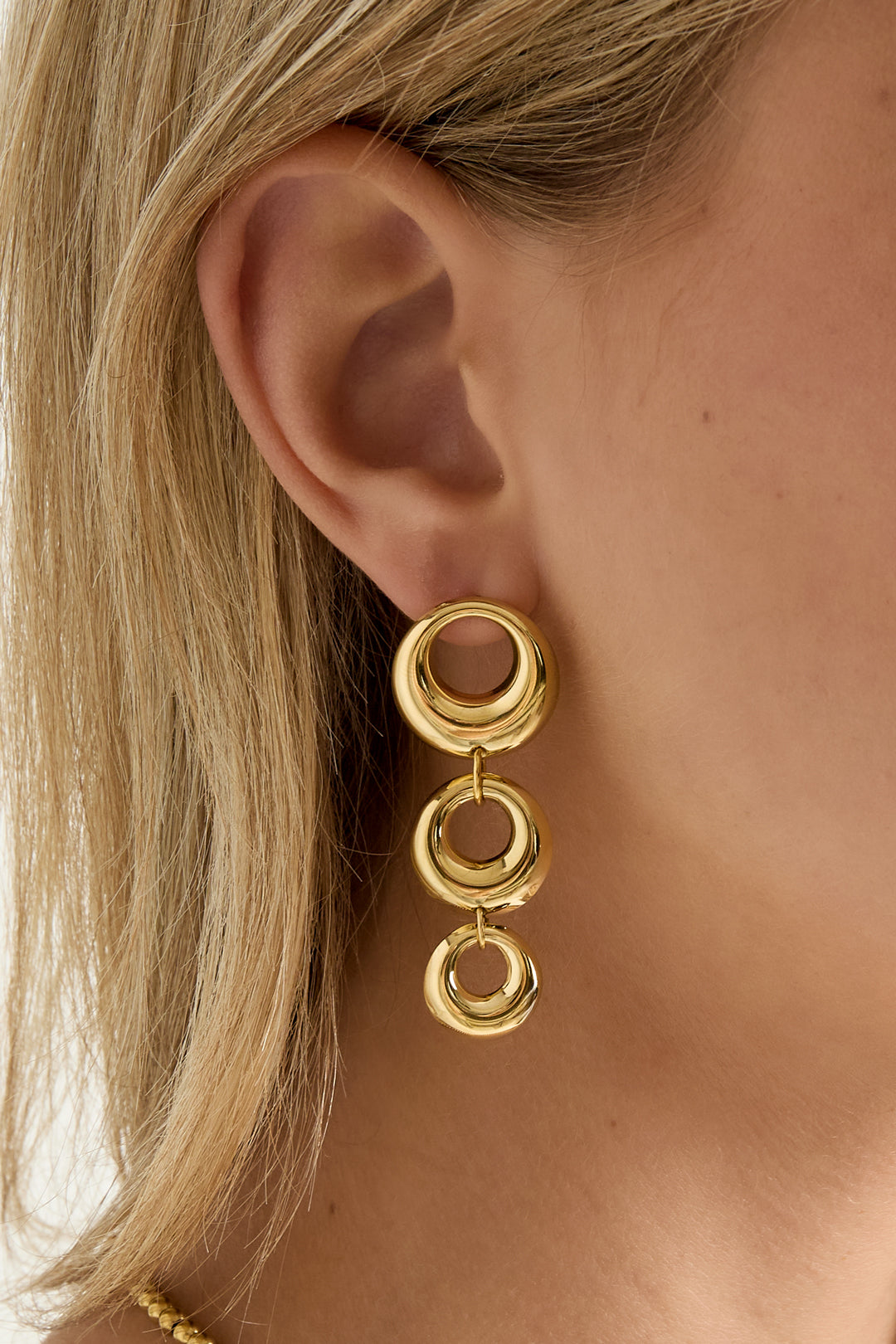 Women's Stainless Steel Round Drop Earrings - Gold Tone – image 3