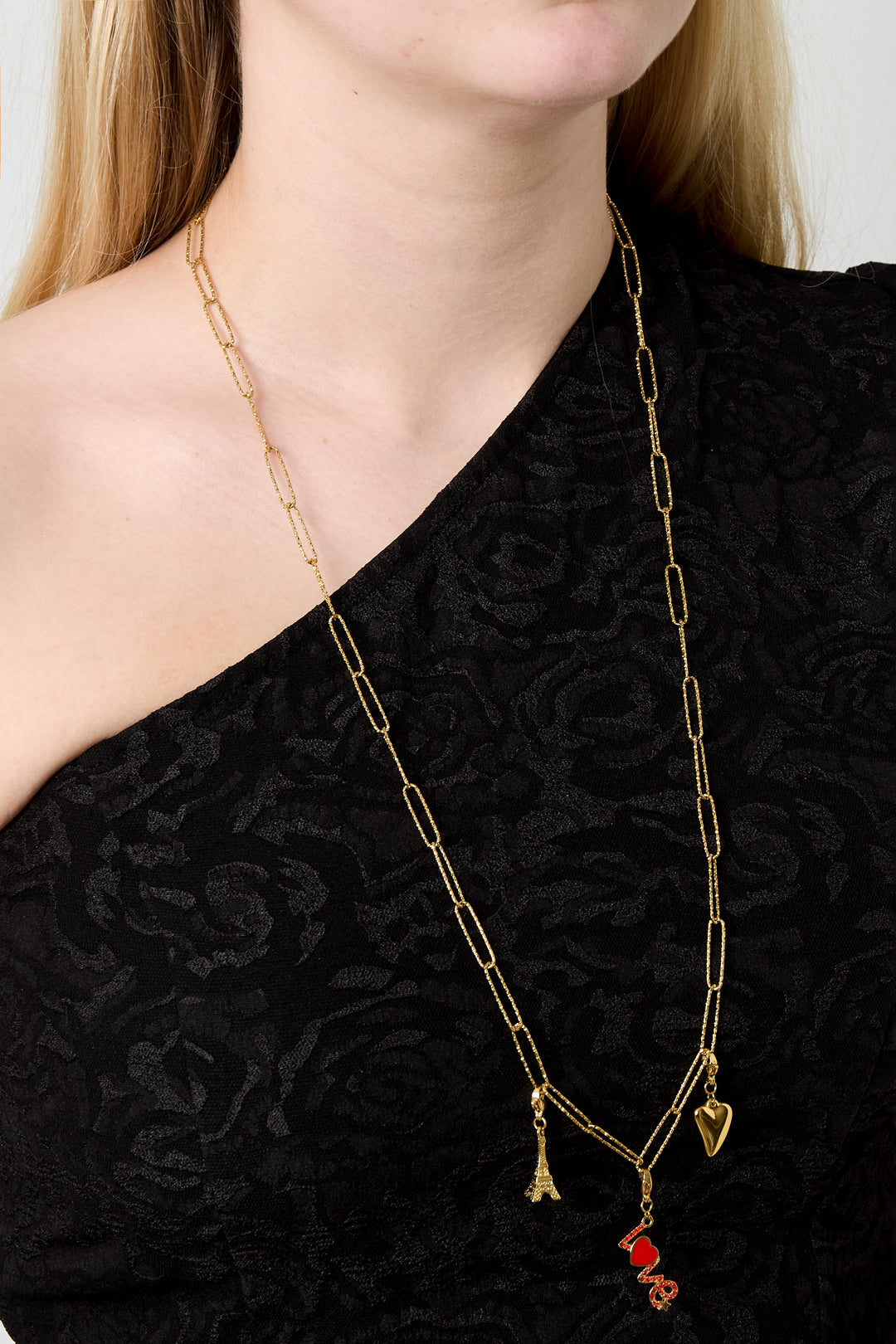 Long Chain Necklace for Women in 304 Stainless Steel with Link Detail – Gold-colored – image 3