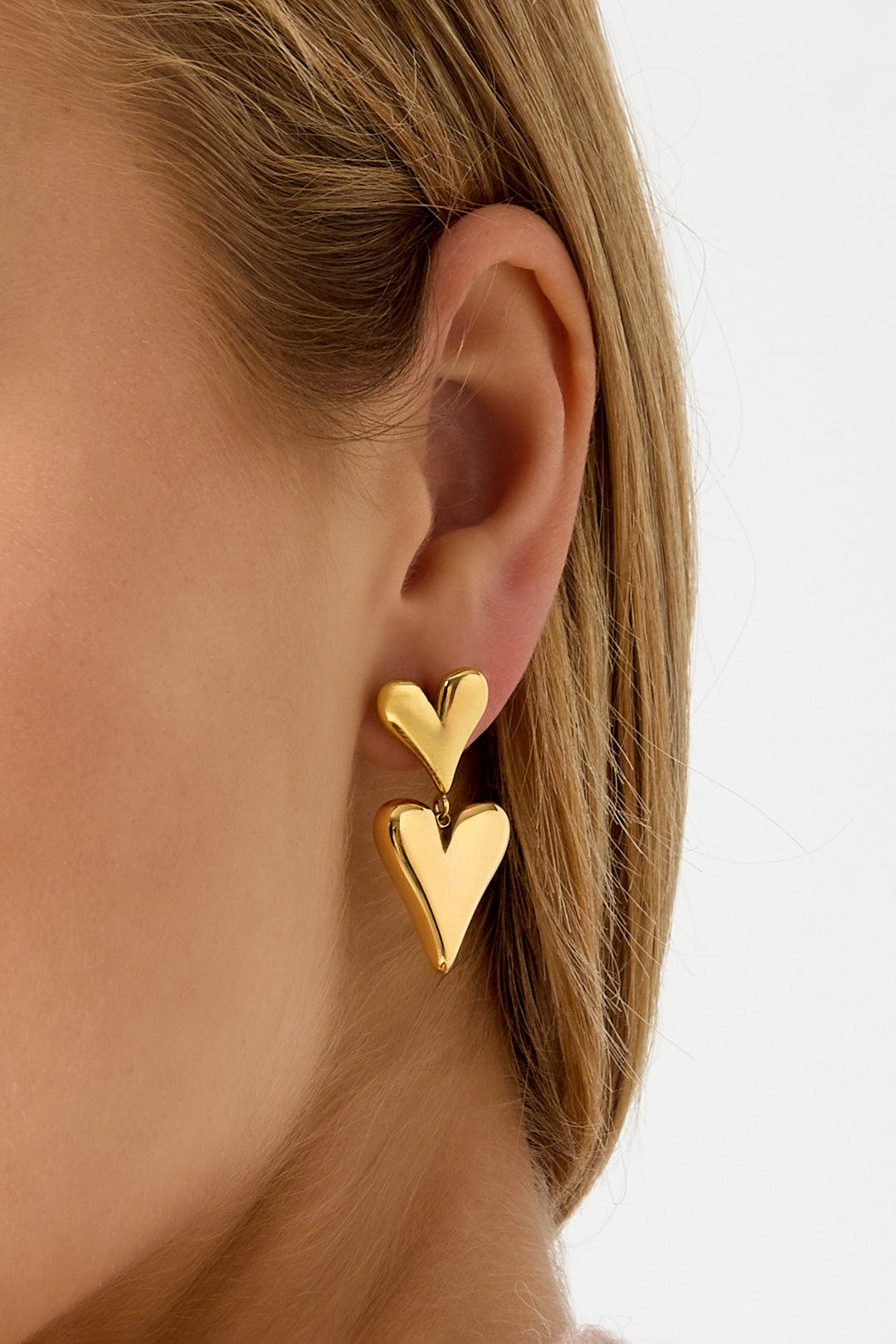 Boucles d'oreilles pendantes en forme de cœur en acier inoxydable doré pour femmes – photo 3